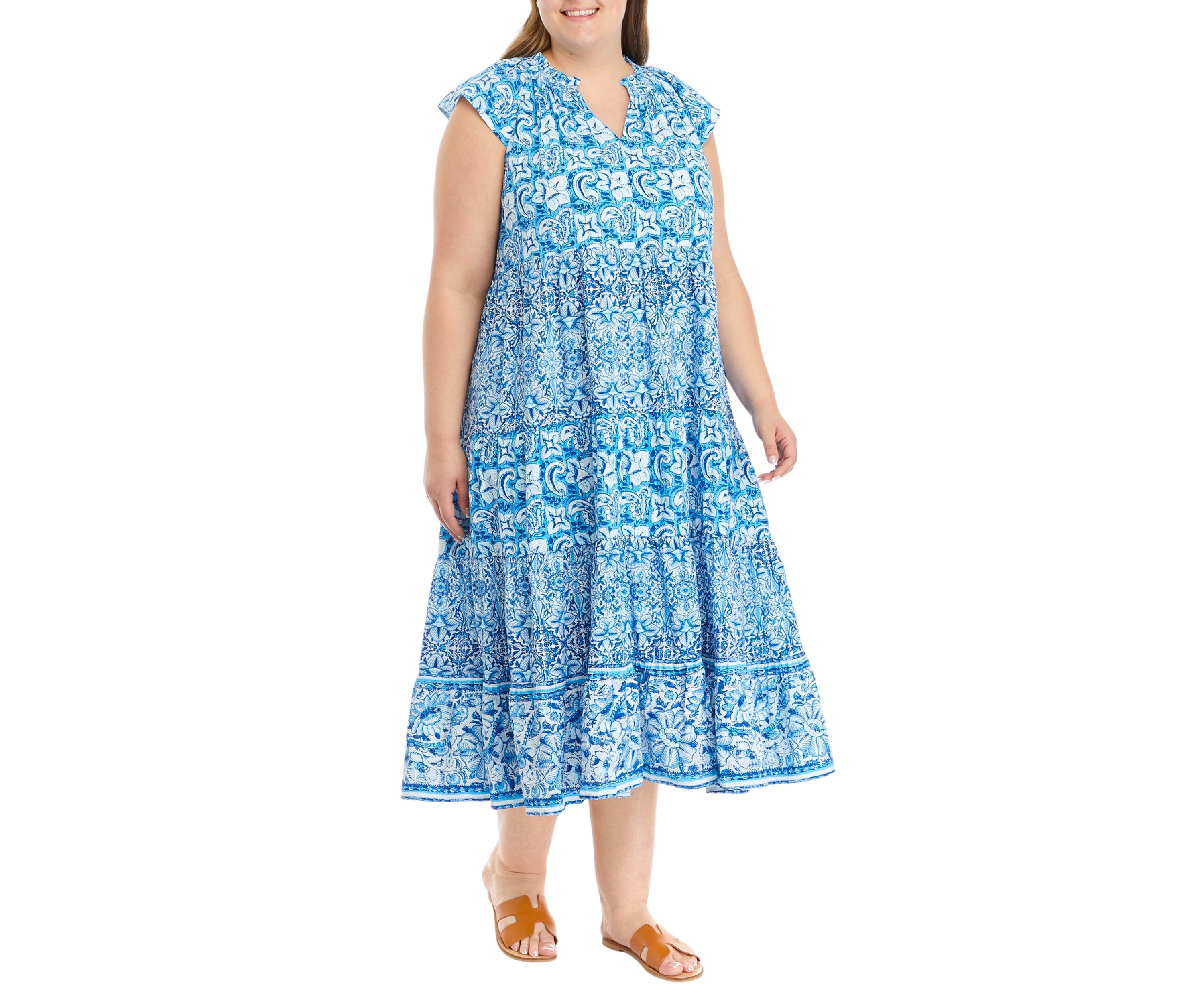Plus Size Printed Tiered Maxi Dress