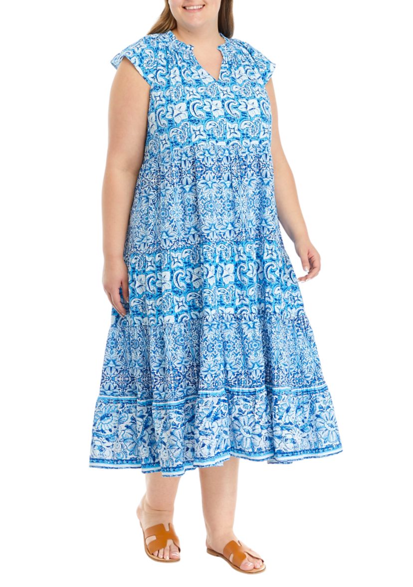 Plus Size Printed Tiered Maxi Dress