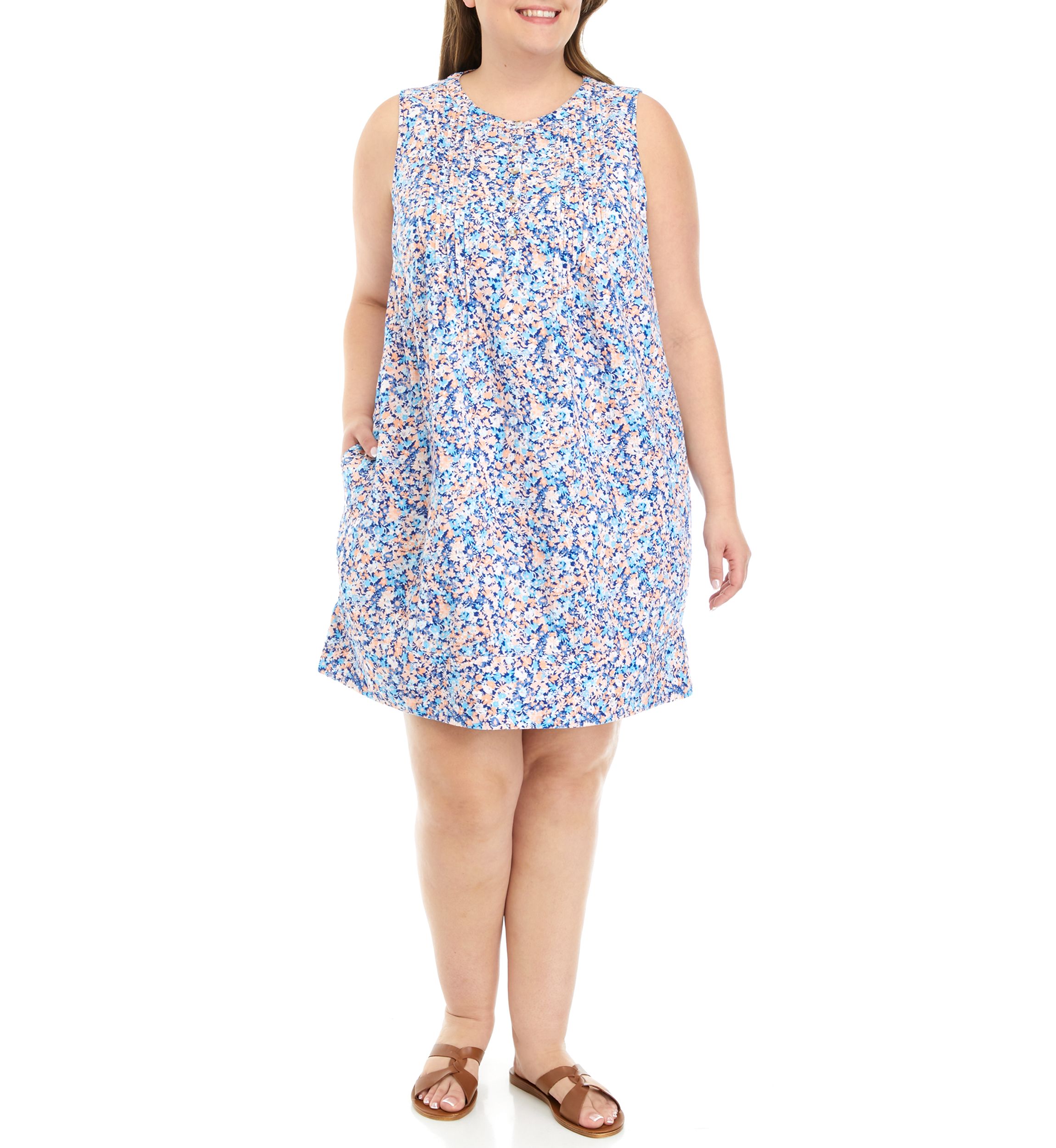 Plus Size Printed Pintuck Dress
