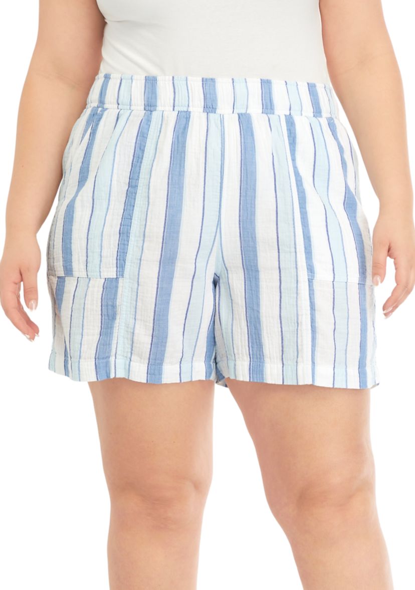 Plus Size Seamed Pull On Yarn Dyed Shorts