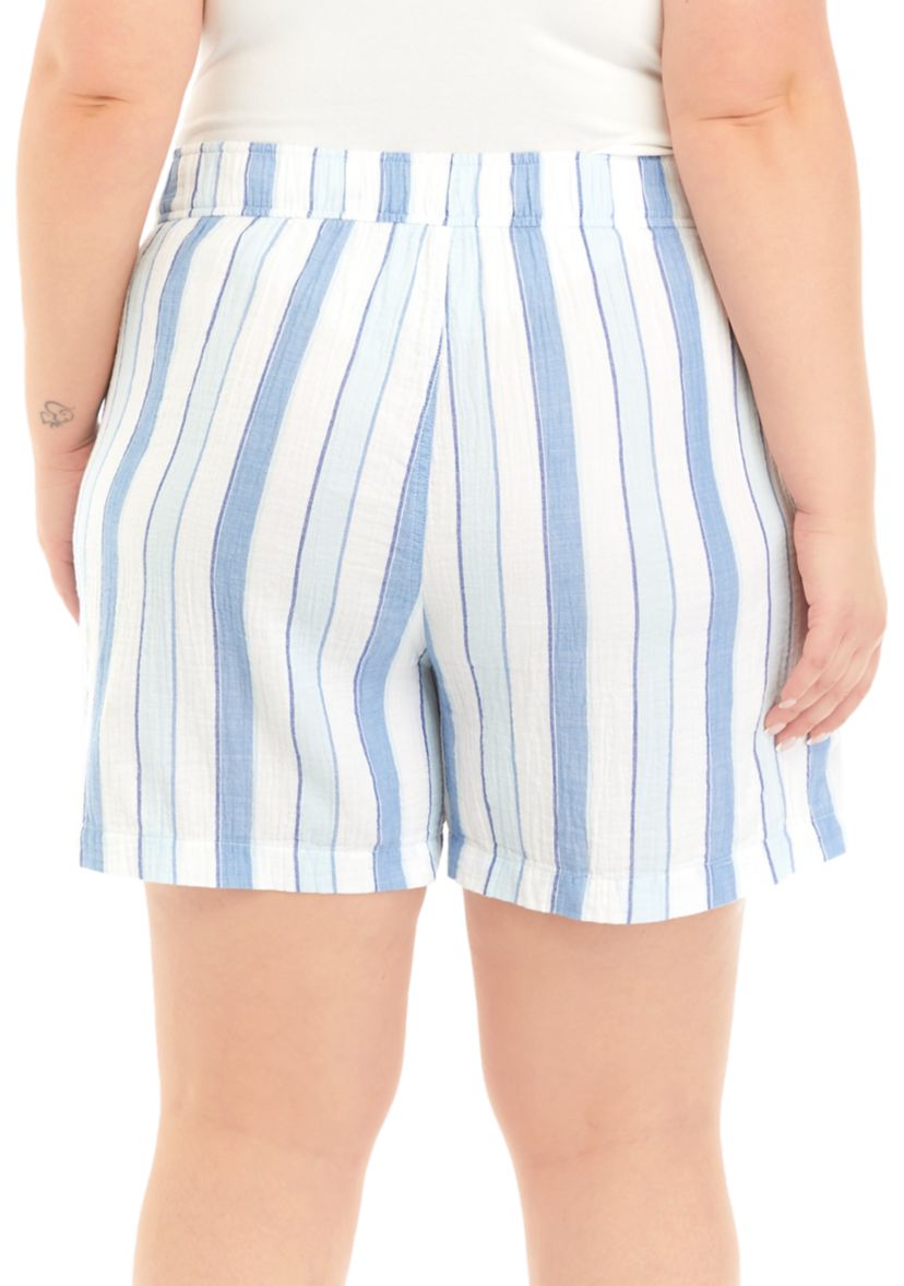 Plus Size Seamed Pull On Yarn Dyed Shorts