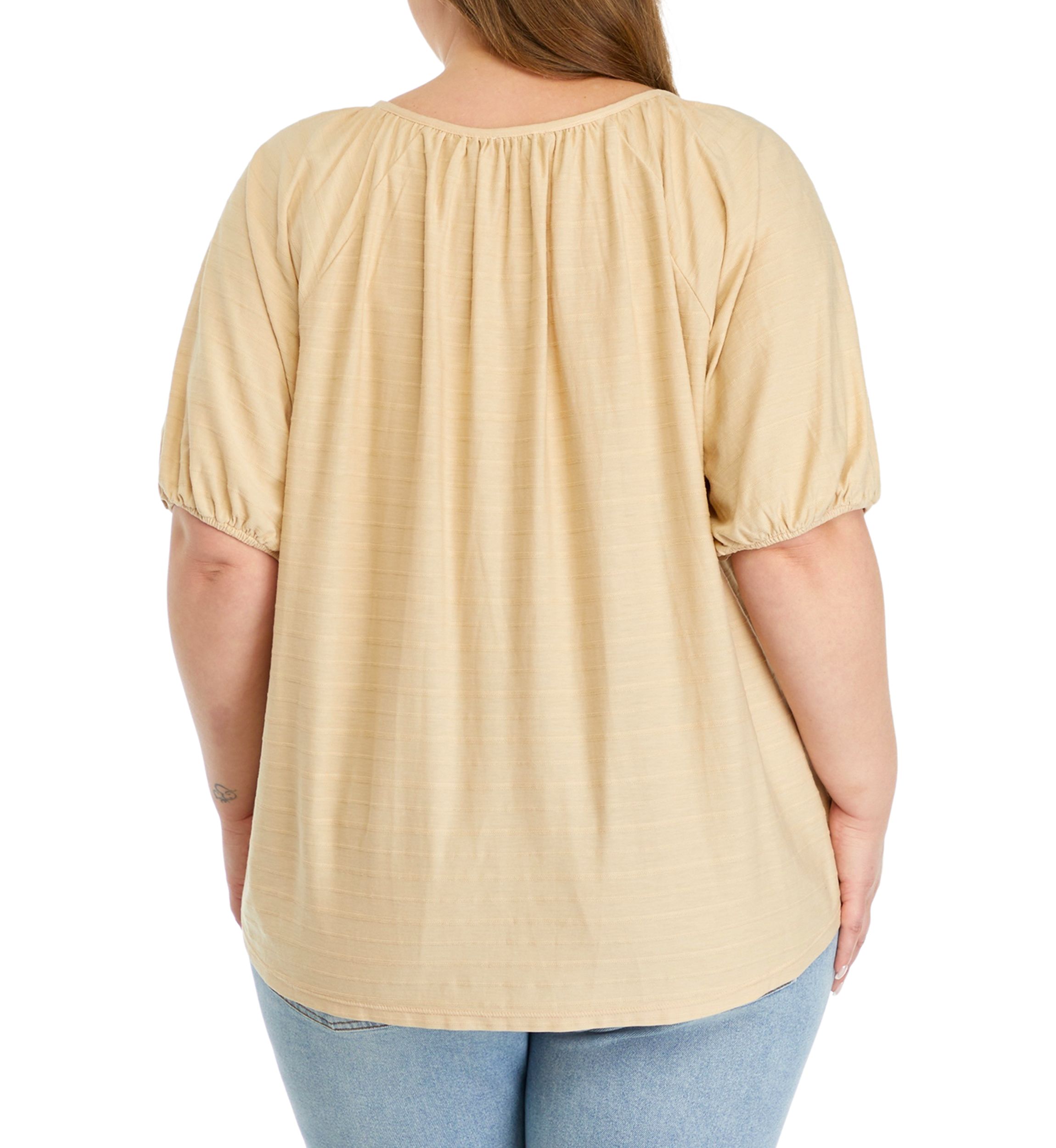 Plus Size Short Puff Sleeve Button Down Shirt