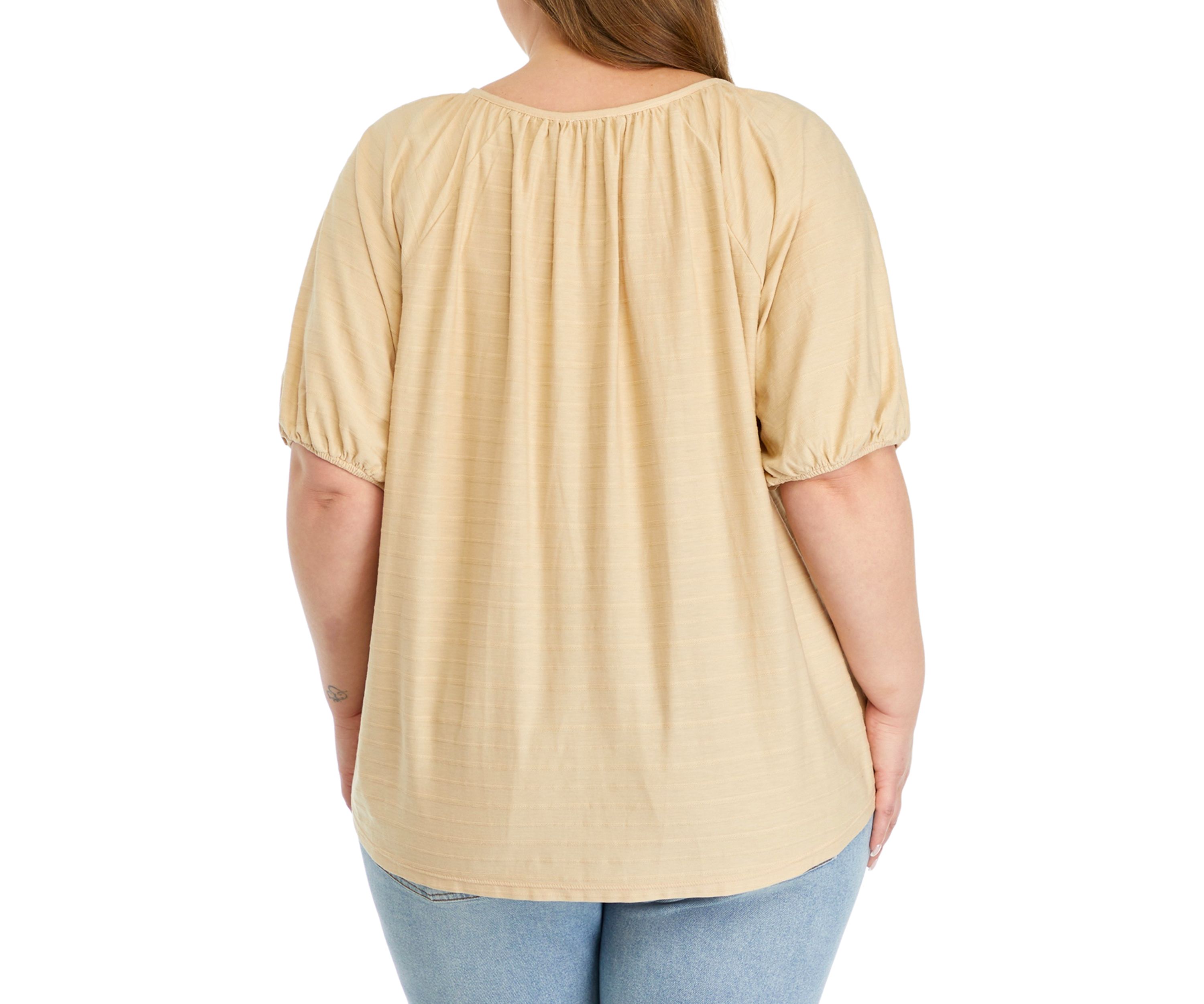 Plus Size Short Puff Sleeve Button Down Shirt