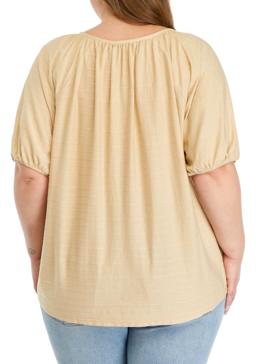 Plus Size Short Puff Sleeve Button Down Shirt