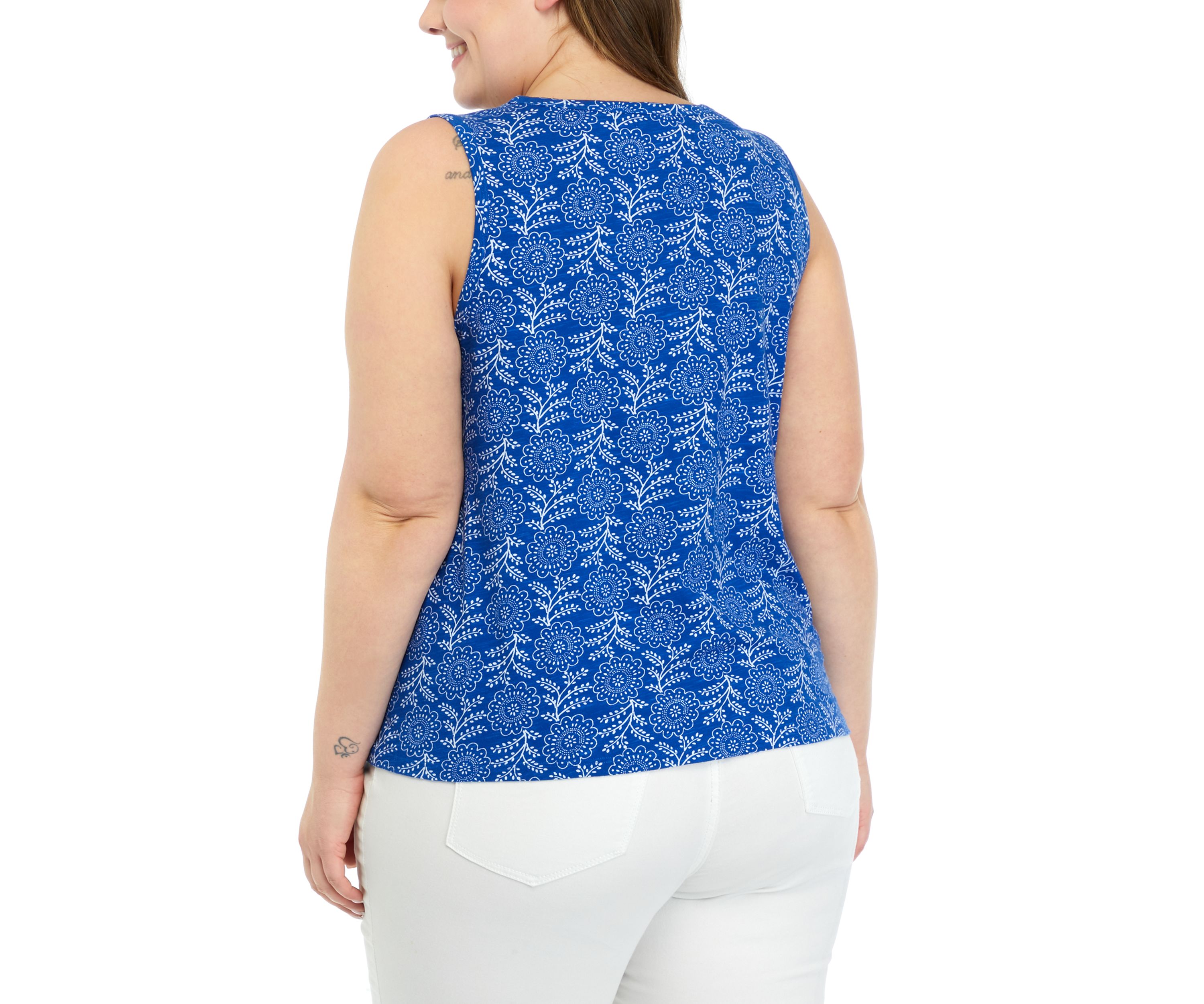 Plus Size Smocked Shoulder Printed Top