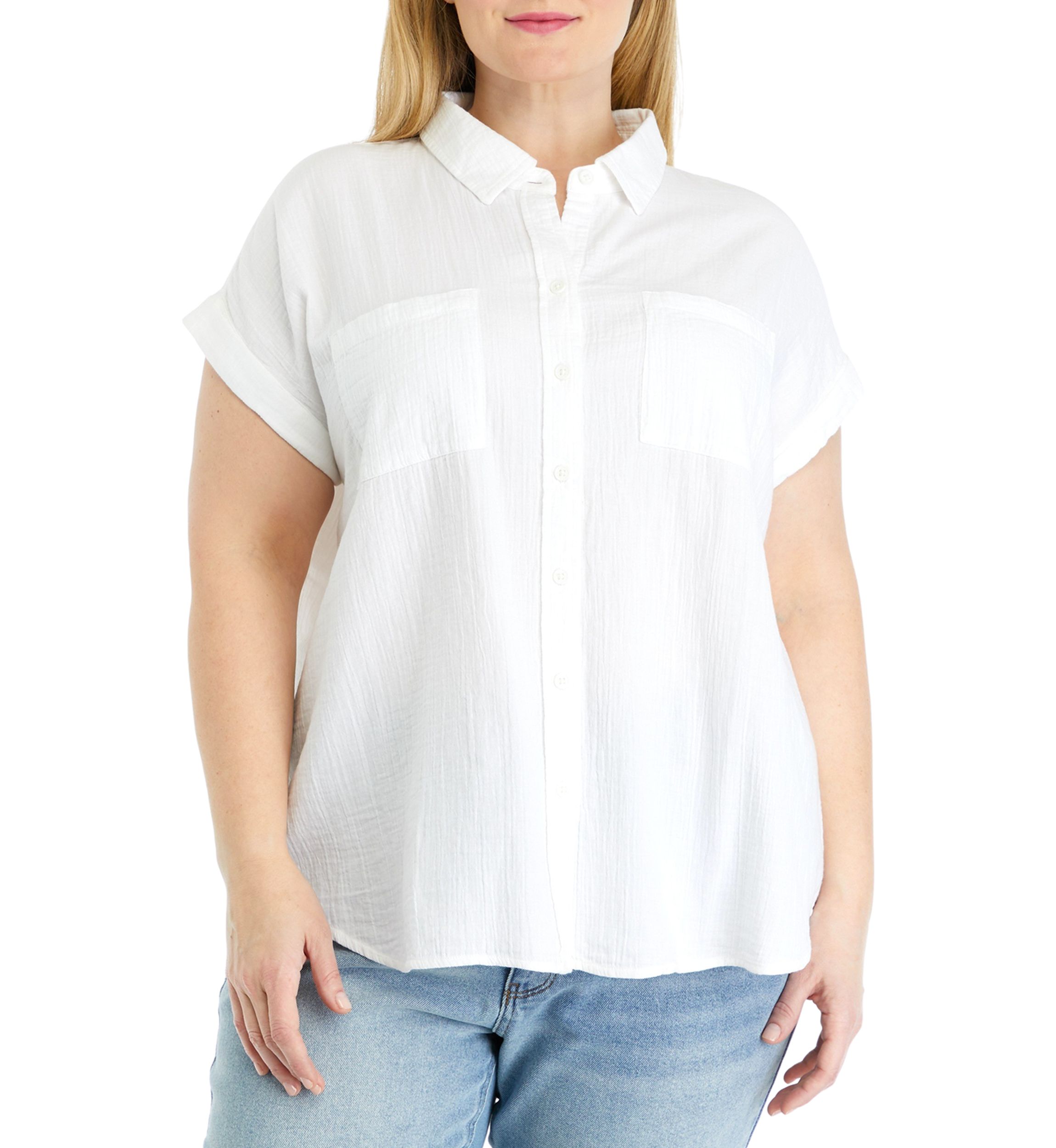 Plus Size Short Sleeve Camp Top