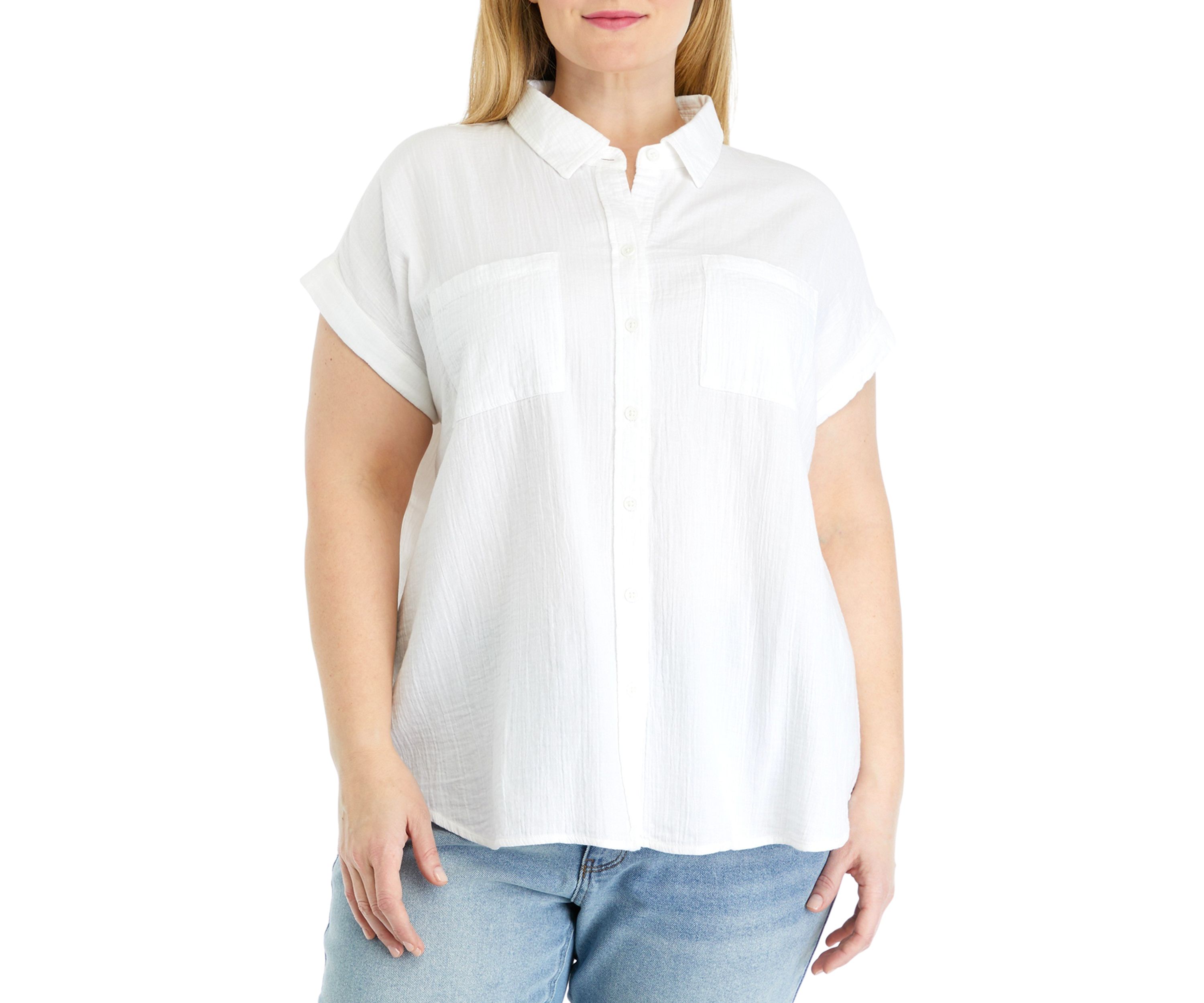 Plus Size Short Sleeve Camp Top