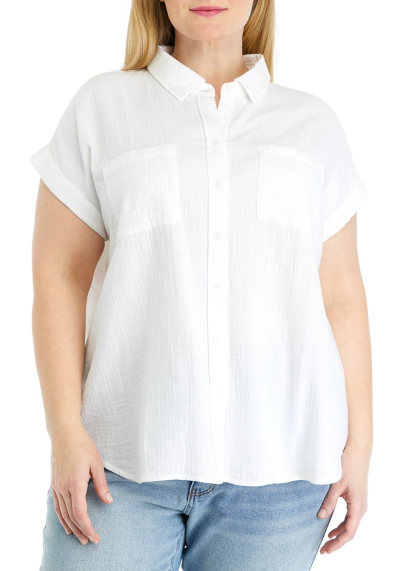 Plus Size Short Sleeve Camp Top