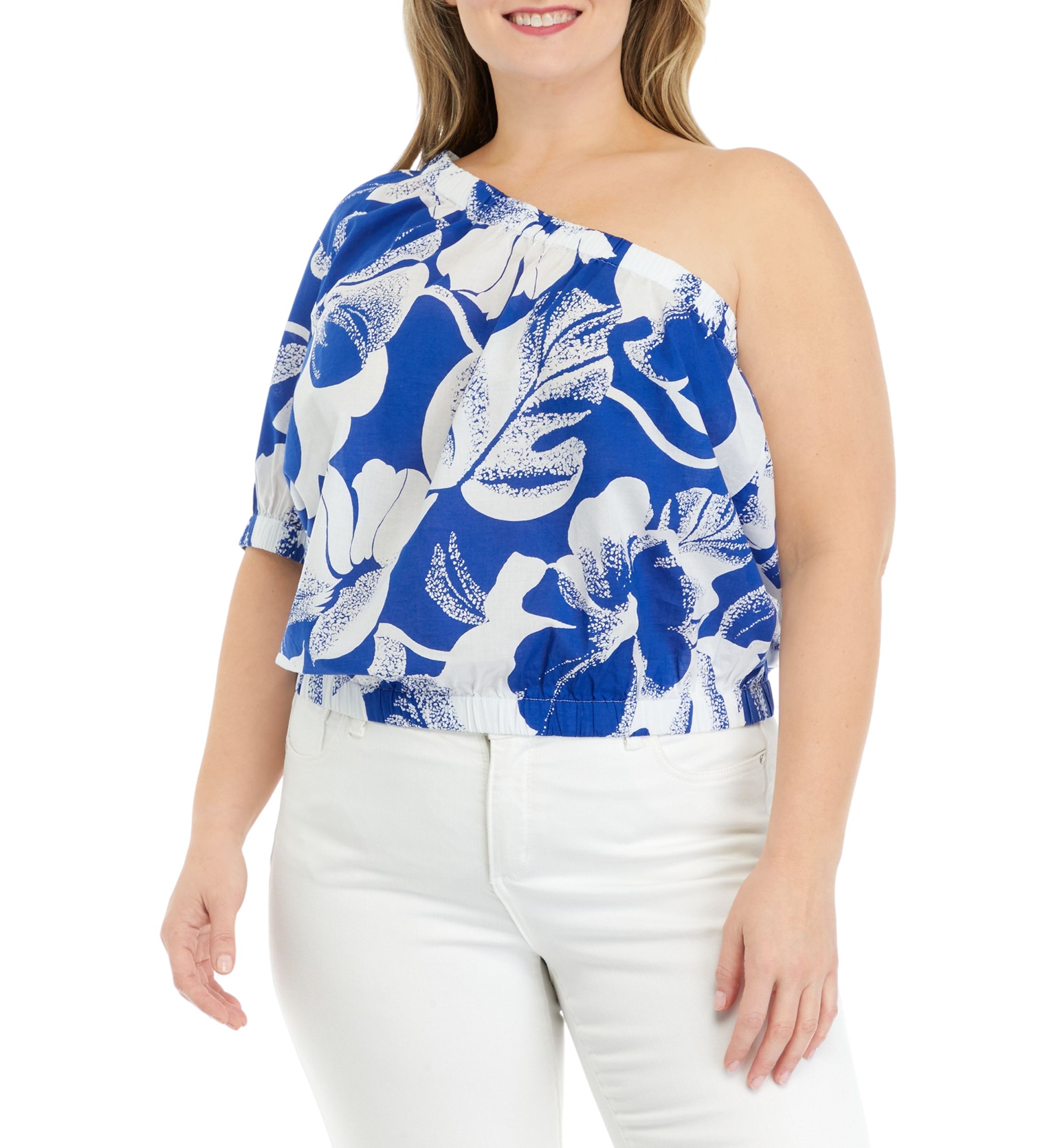 Plus Size Short Sleeve One Shoulder Top