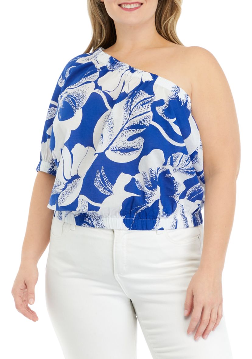 Plus Size Short Sleeve One Shoulder Top