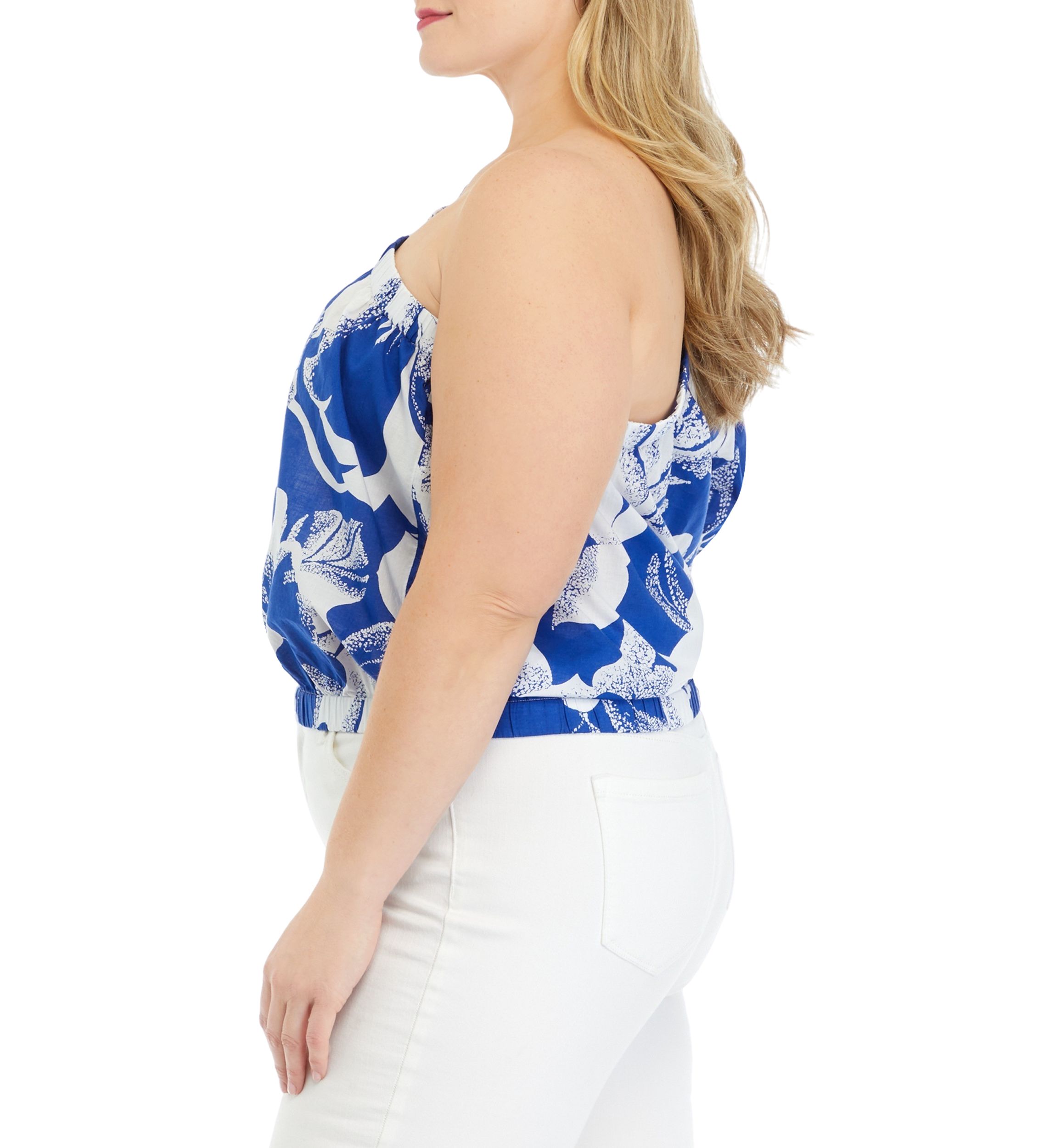 Plus Size Short Sleeve One Shoulder Top