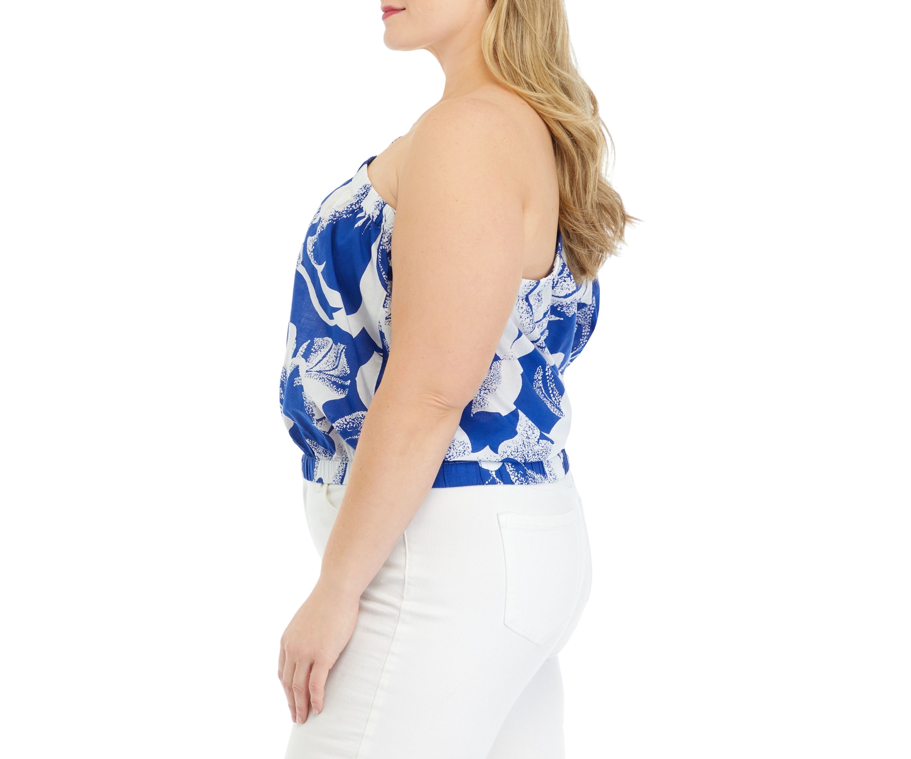 Plus Size Short Sleeve One Shoulder Top