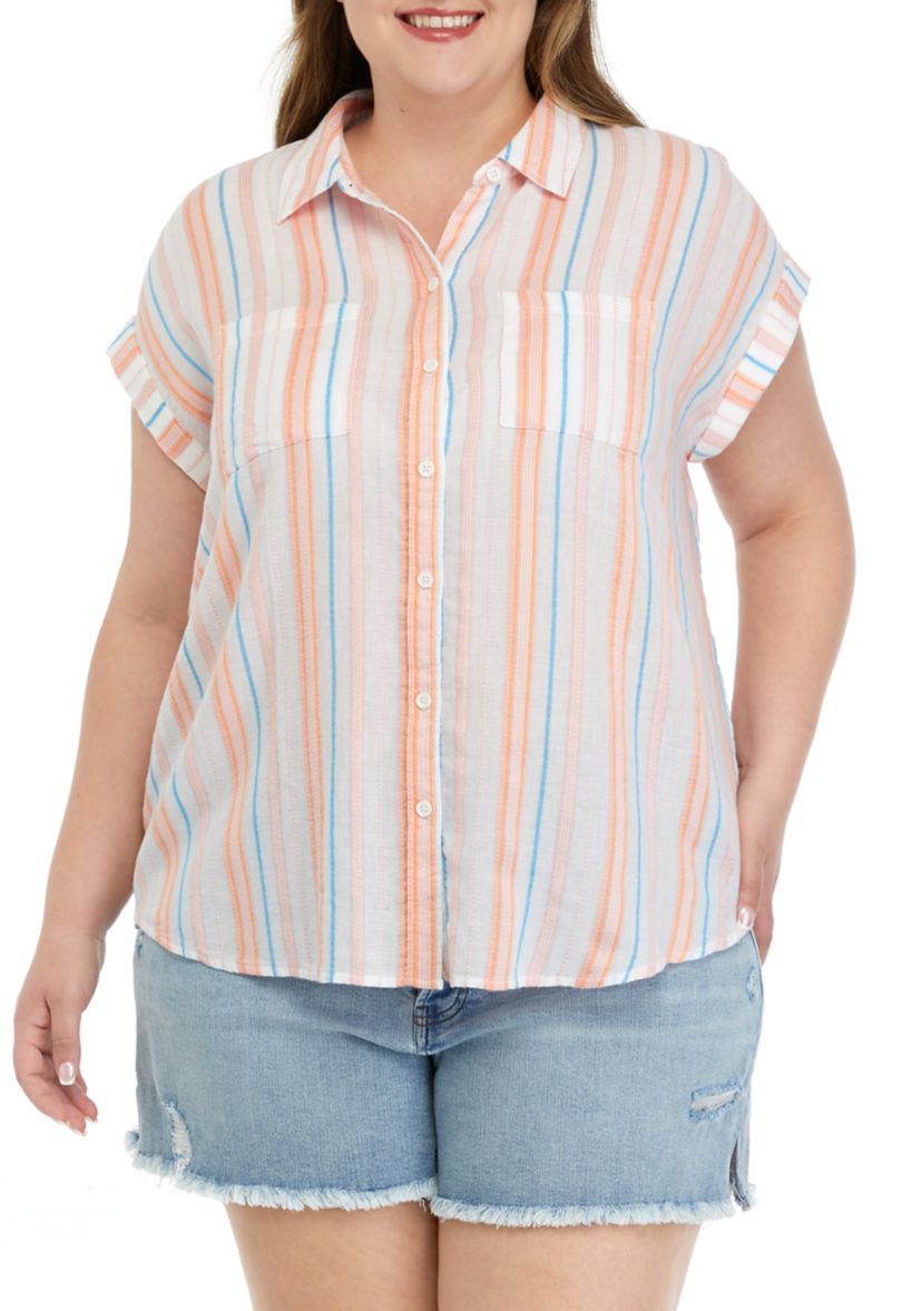 Plus Size Short Sleeve Yarn Dyed Camp Shirt