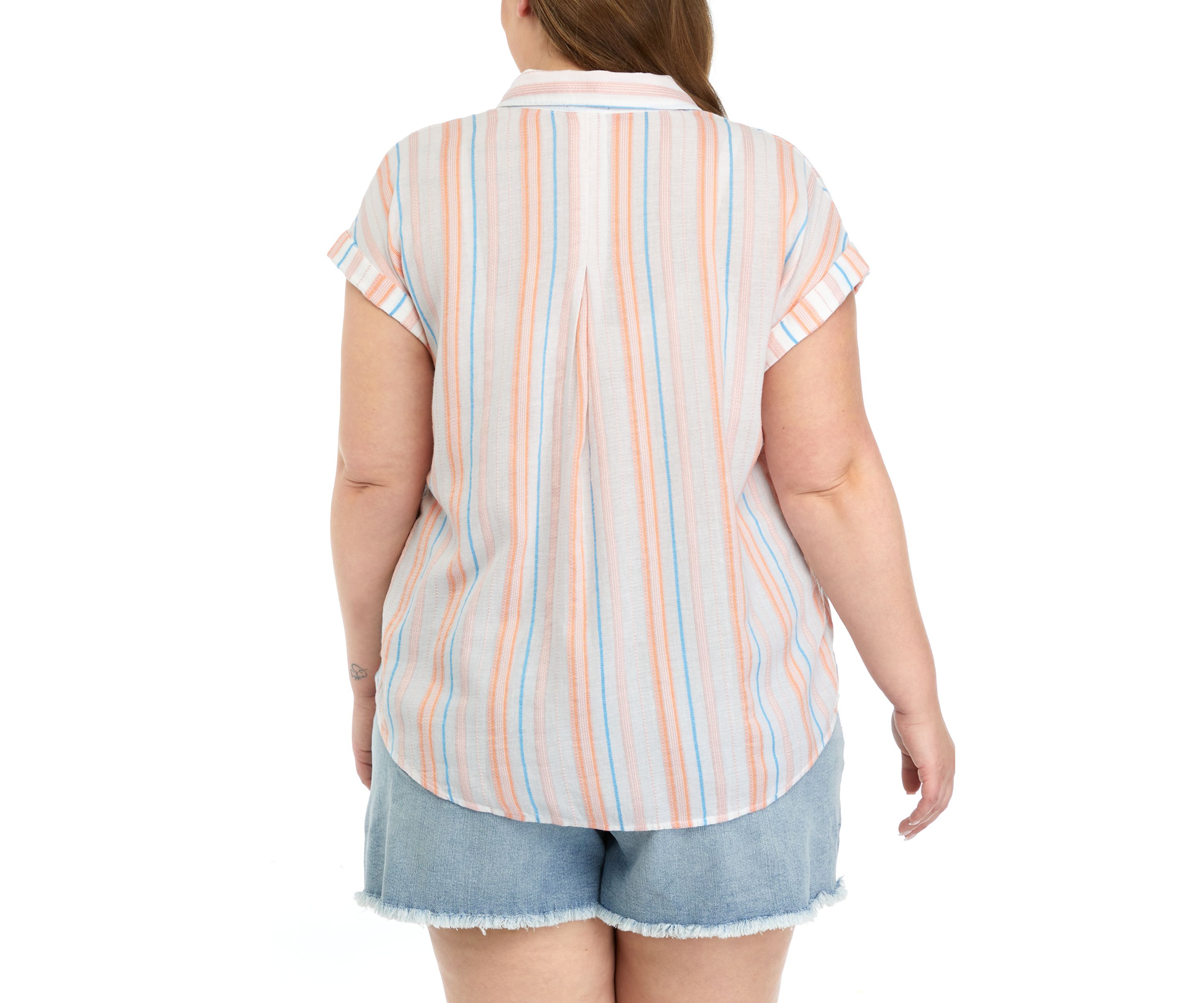Plus Size Short Sleeve Yarn Dyed Camp Shirt