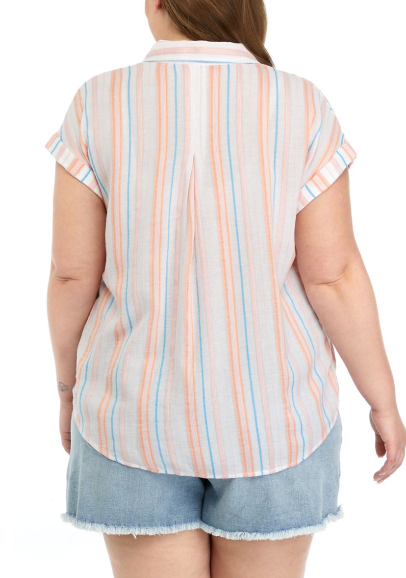 Plus Size Short Sleeve Yarn Dyed Camp Shirt