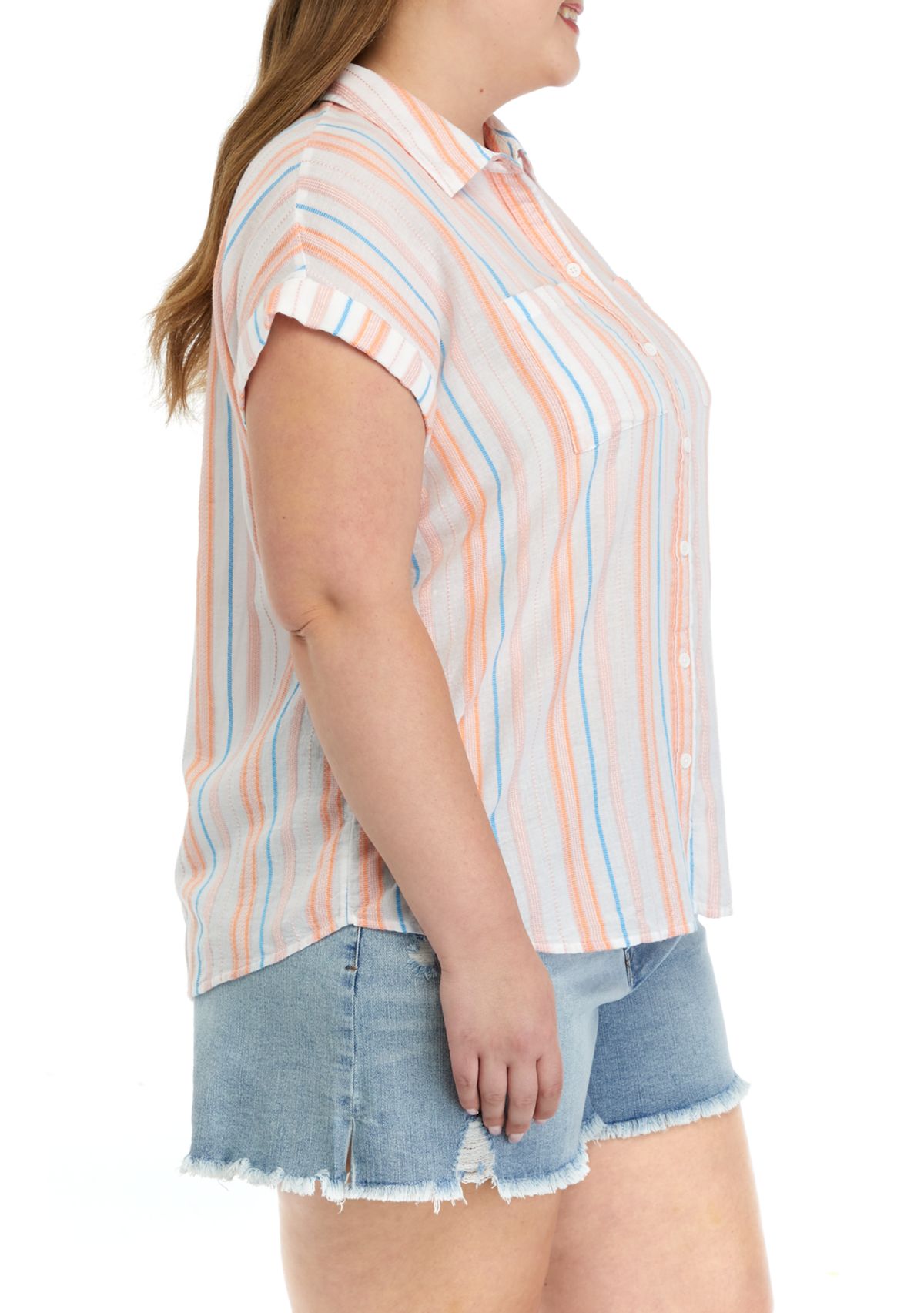 Plus Size Short Sleeve Yarn Dyed Camp Shirt