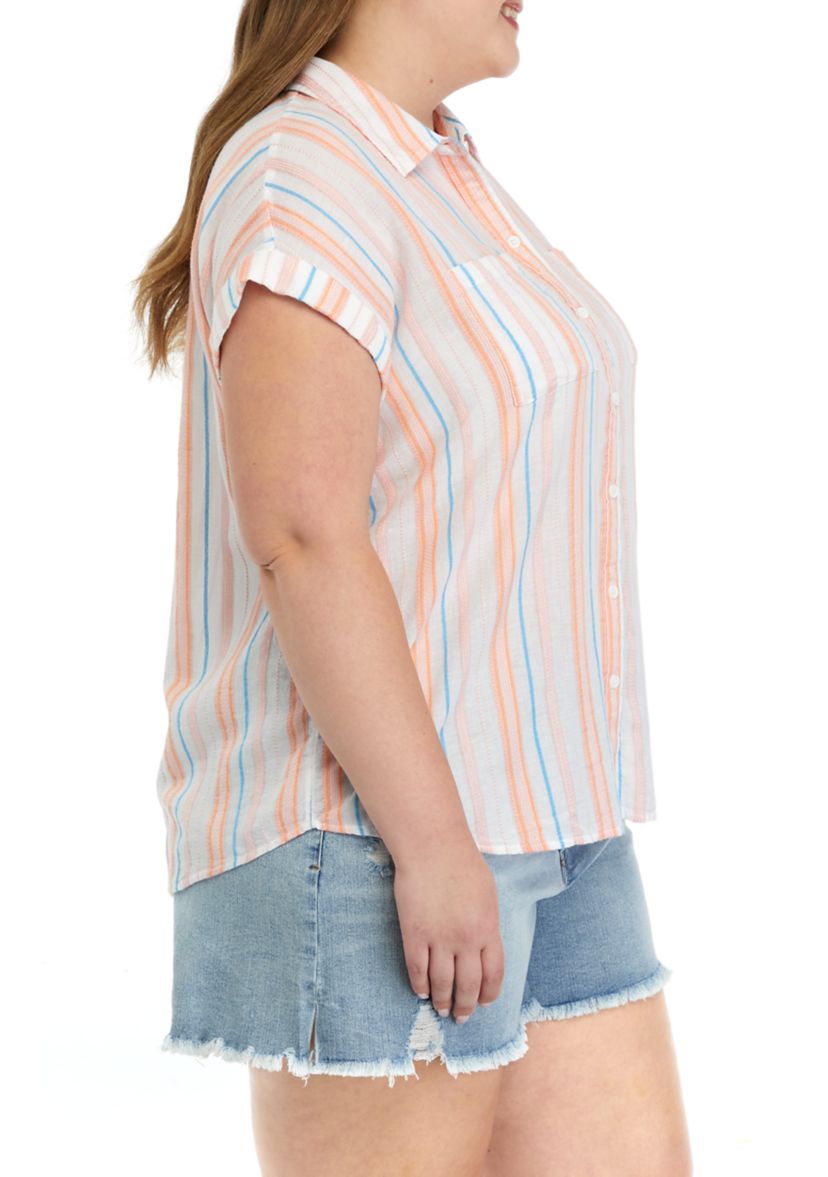 Plus Size Short Sleeve Yarn Dyed Camp Shirt