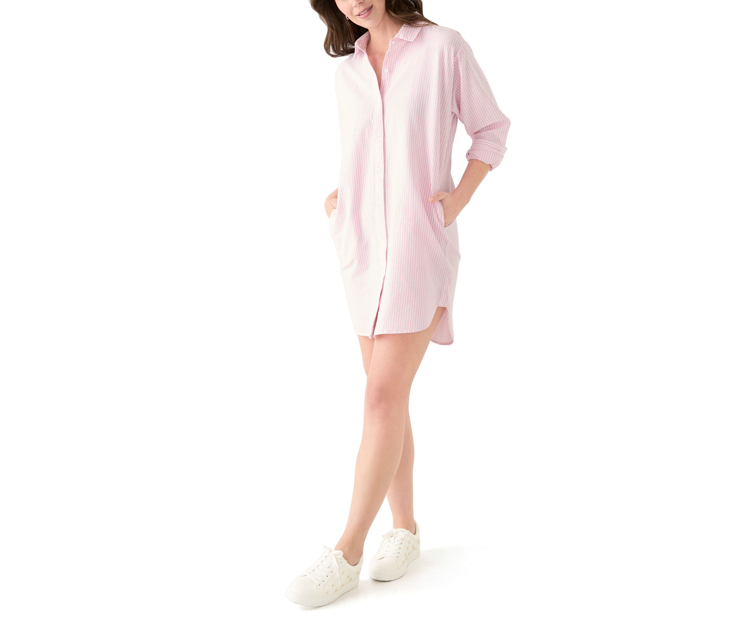 Womens Long Sleeve Button Down Swim Cover Up Dress