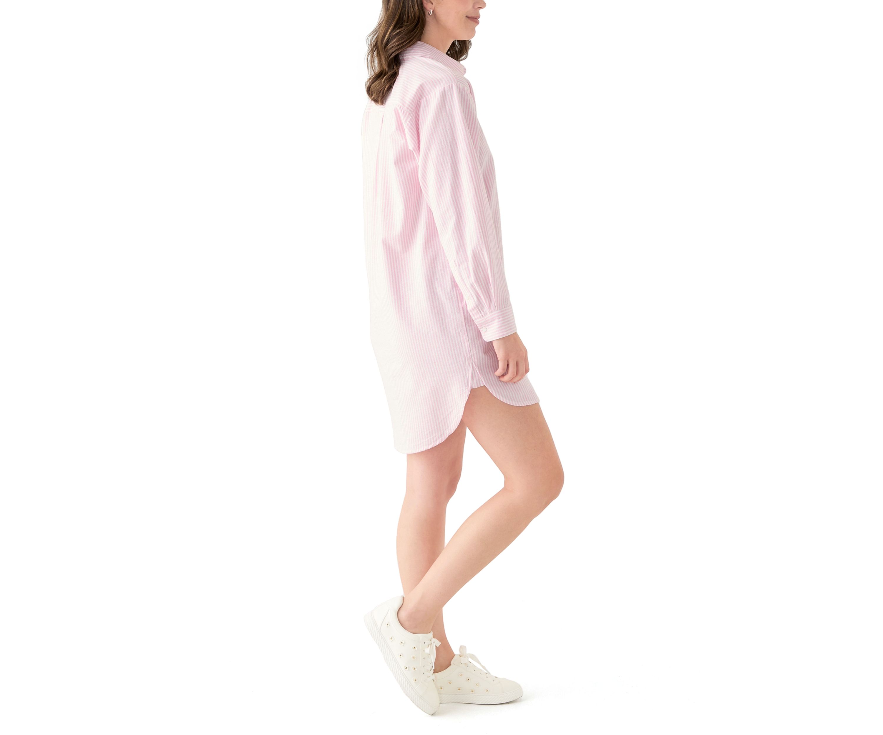 Womens Long Sleeve Button Down Swim Cover Up Dress