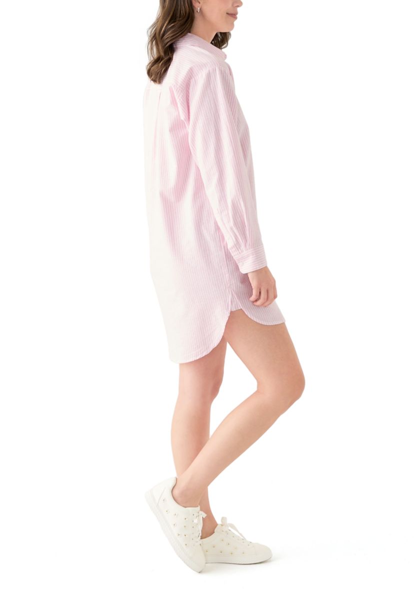 Womens Long Sleeve Button Down Swim Cover Up Dress