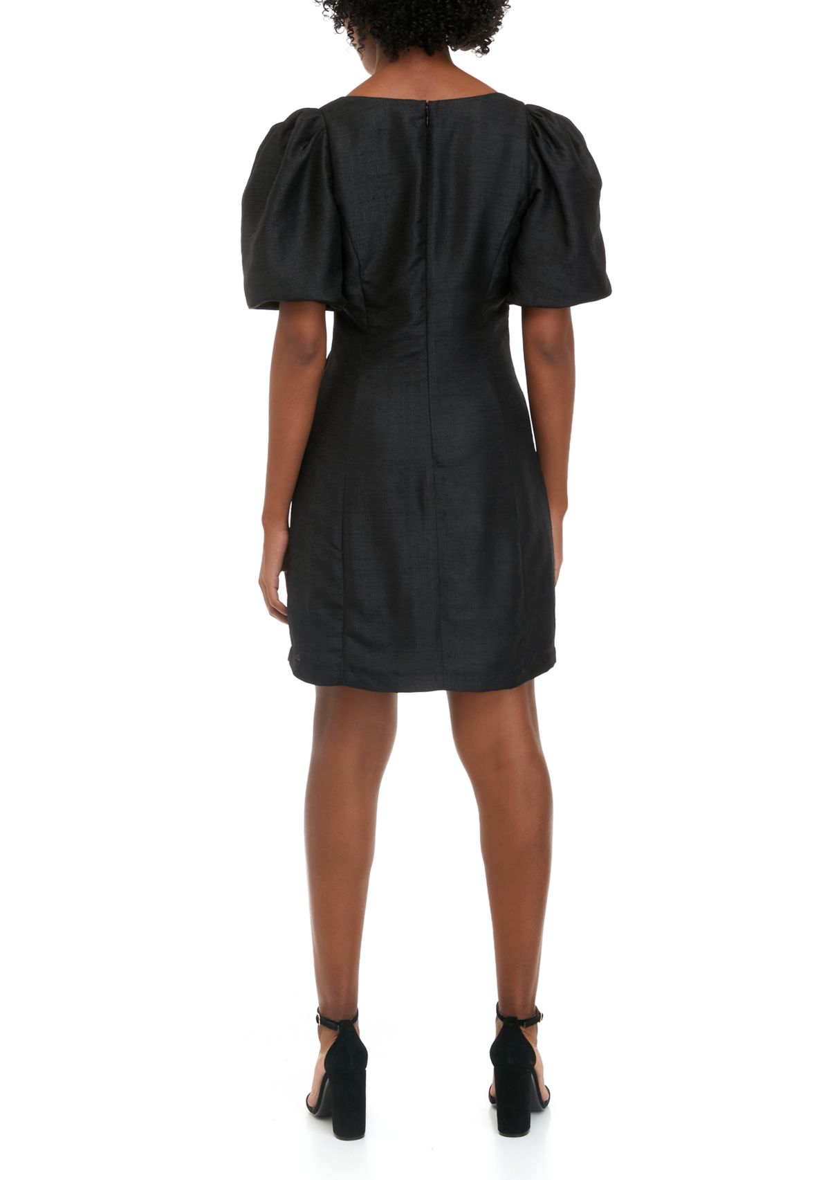 Womens Short Puff Sleeve Dupioni Dress