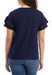 Womens Short Sleeve Double Ruffle T-Shirt 