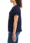 Womens Short Sleeve Double Ruffle T-Shirt 