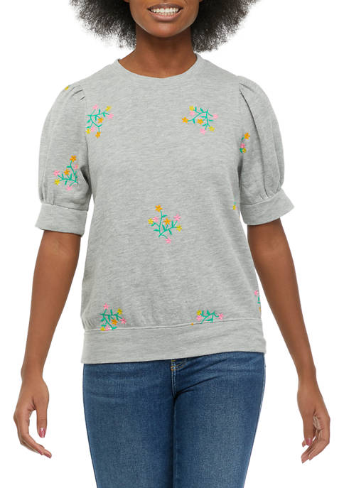 Crown & Ivy™ Womens Short Puff Sleeve Sweatshirt