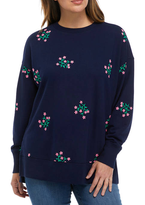 Crown & Ivy™ Womens Long Sleeve Embroidered Floral