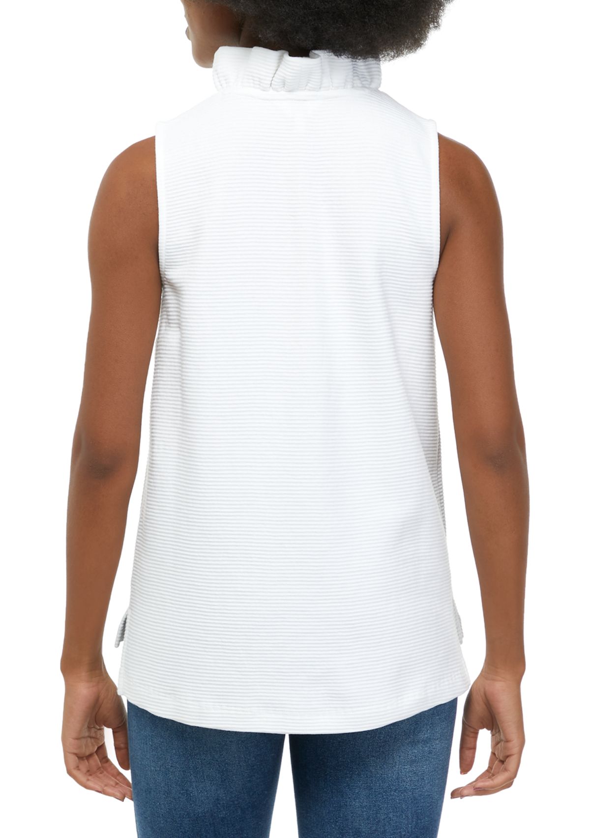 Womens Sleeveless Ruffle Neck Top