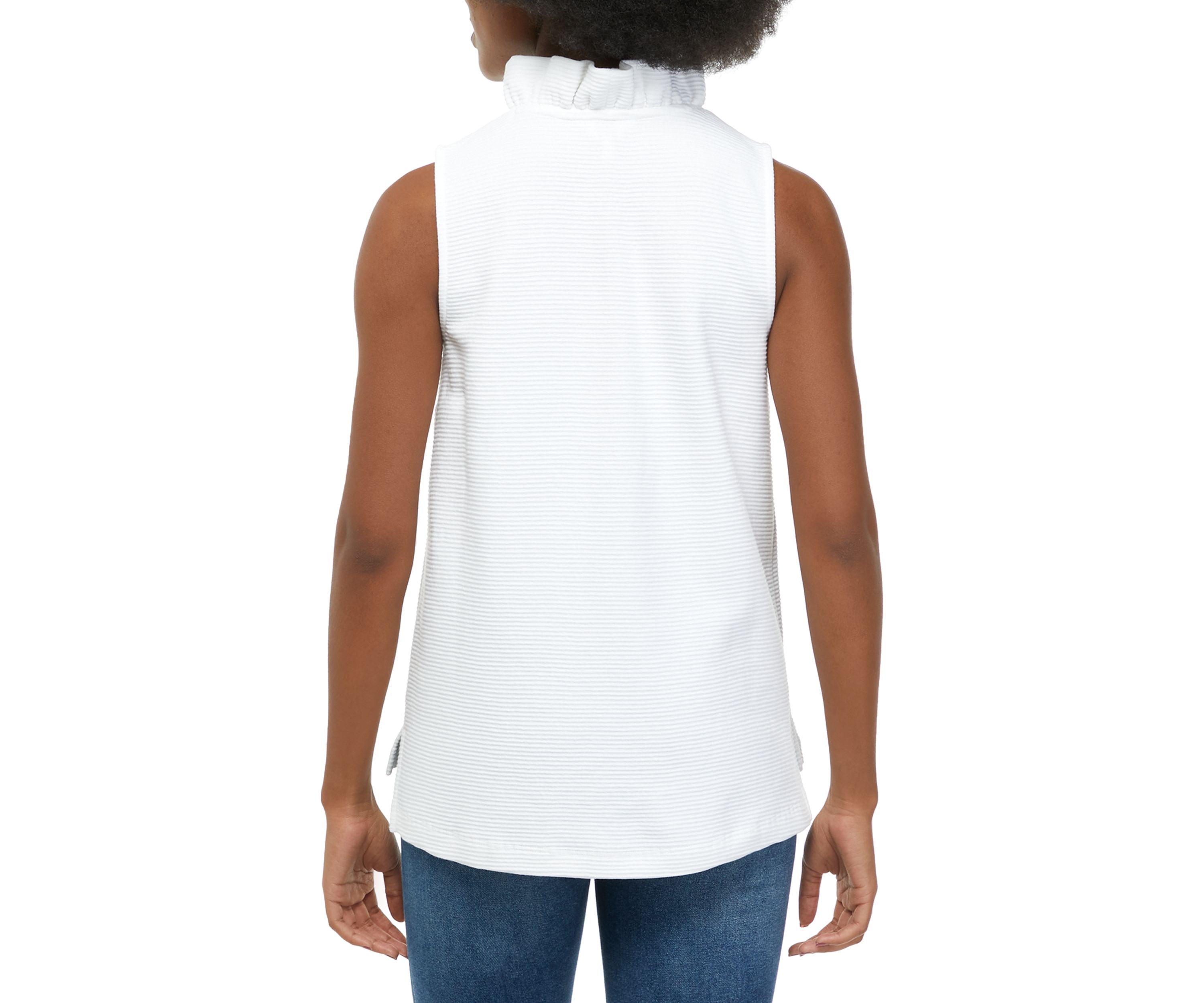 Womens Sleeveless Ruffle Neck Top