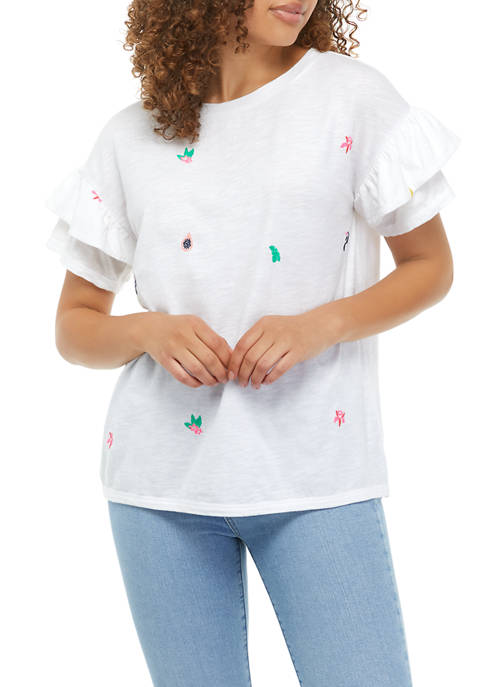 Womens Short Sleeve Double Ruffle T-Shirt
