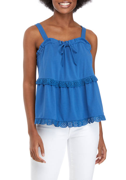 Crown & Ivy™ Womens Sleeveless Embroidered Trim Tank