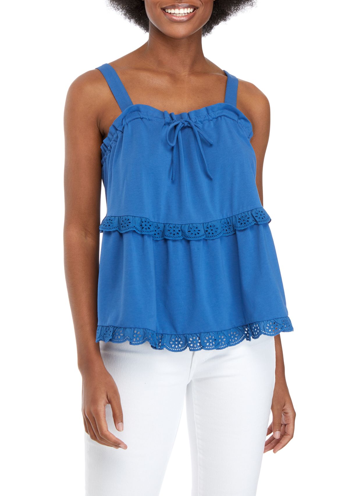 Womens Sleeveless Embroidered Trim Tank 