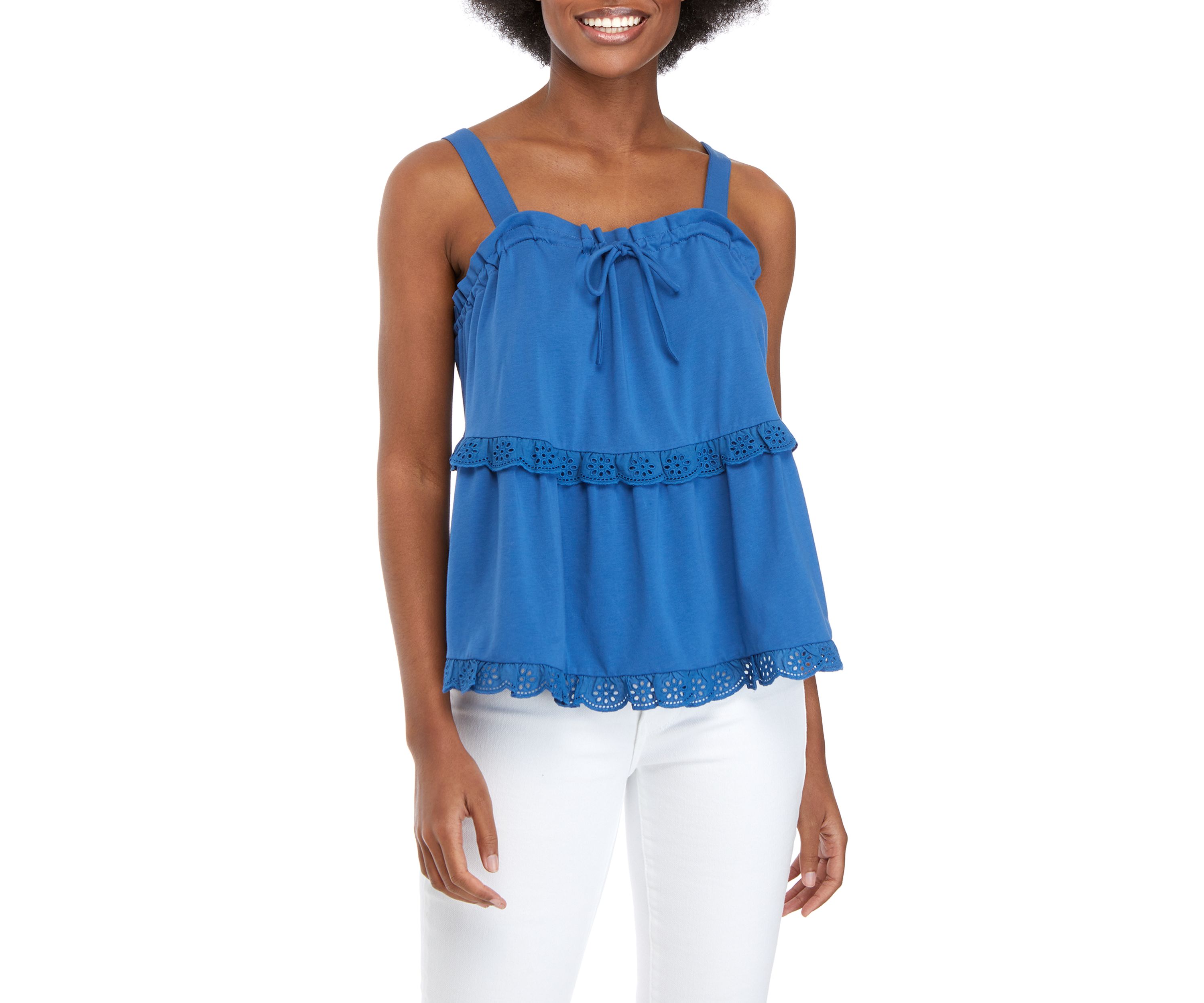 Womens Sleeveless Embroidered Trim Tank 