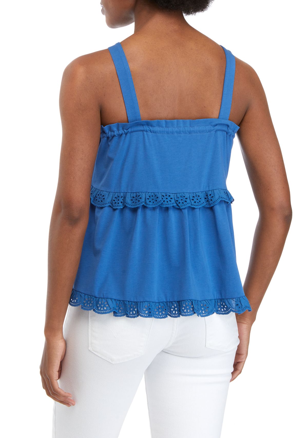 Womens Sleeveless Embroidered Trim Tank 
