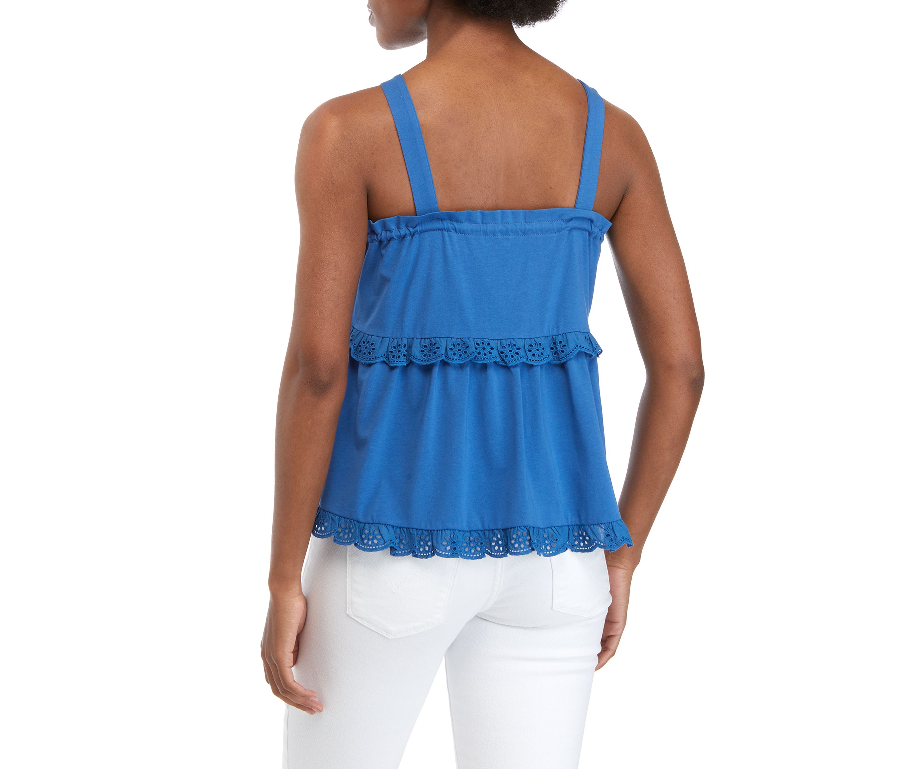 Womens Sleeveless Embroidered Trim Tank 