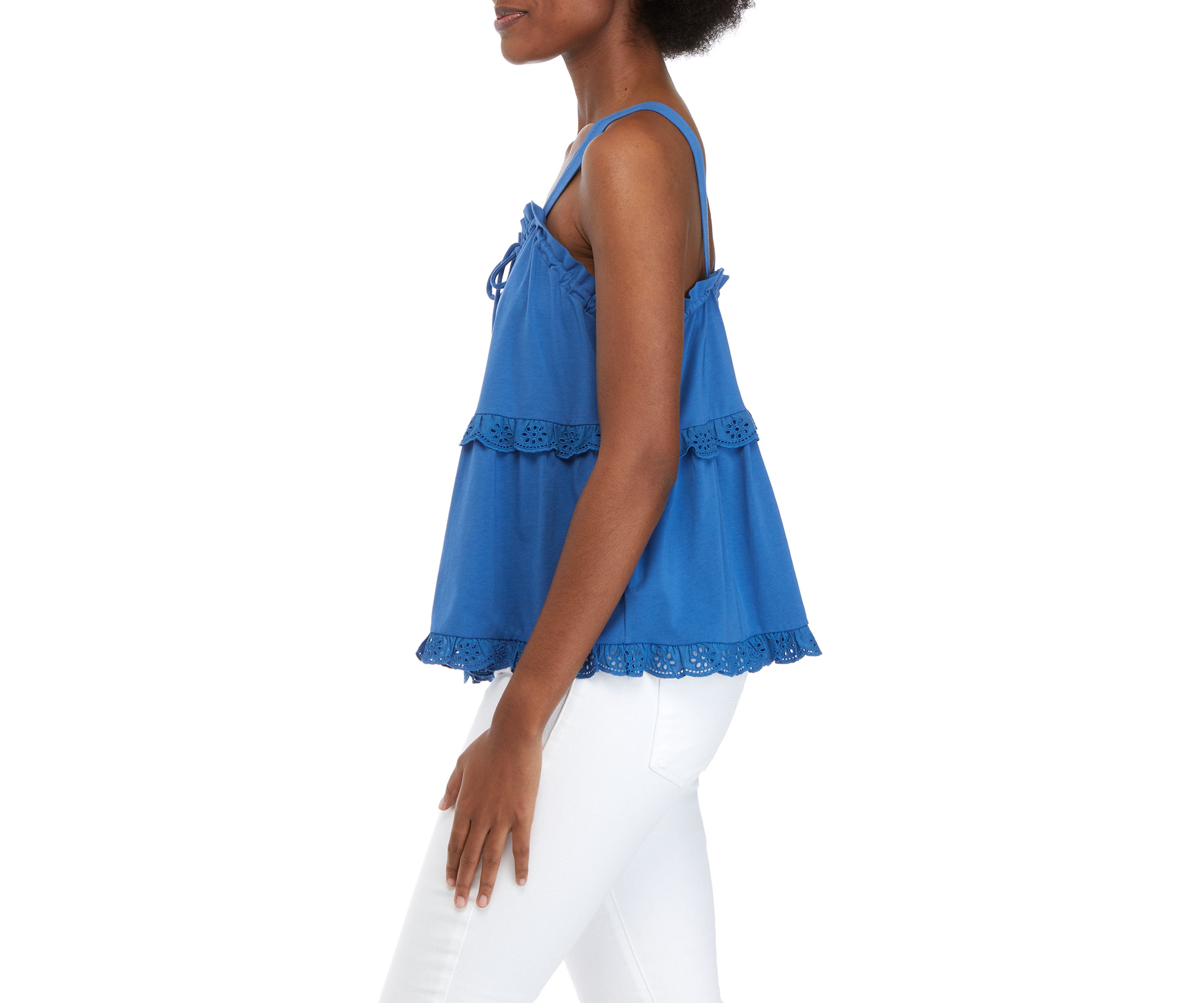 Womens Sleeveless Embroidered Trim Tank 