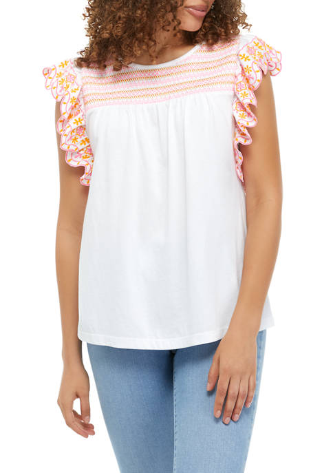 Crown & Ivy™ Womens Cotton Flutter Sleeve Top