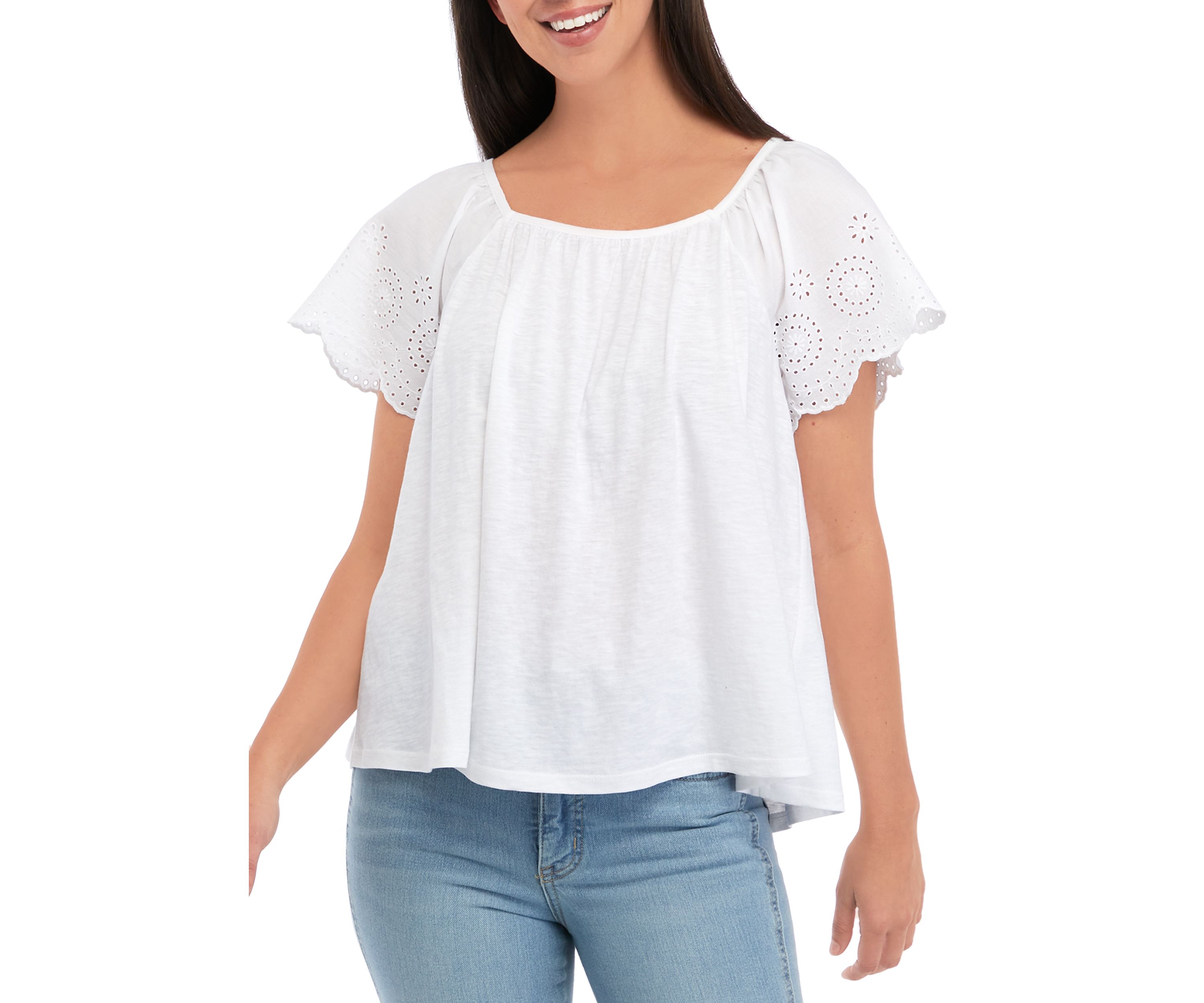 Womens Flutter Sleeve Woven Top