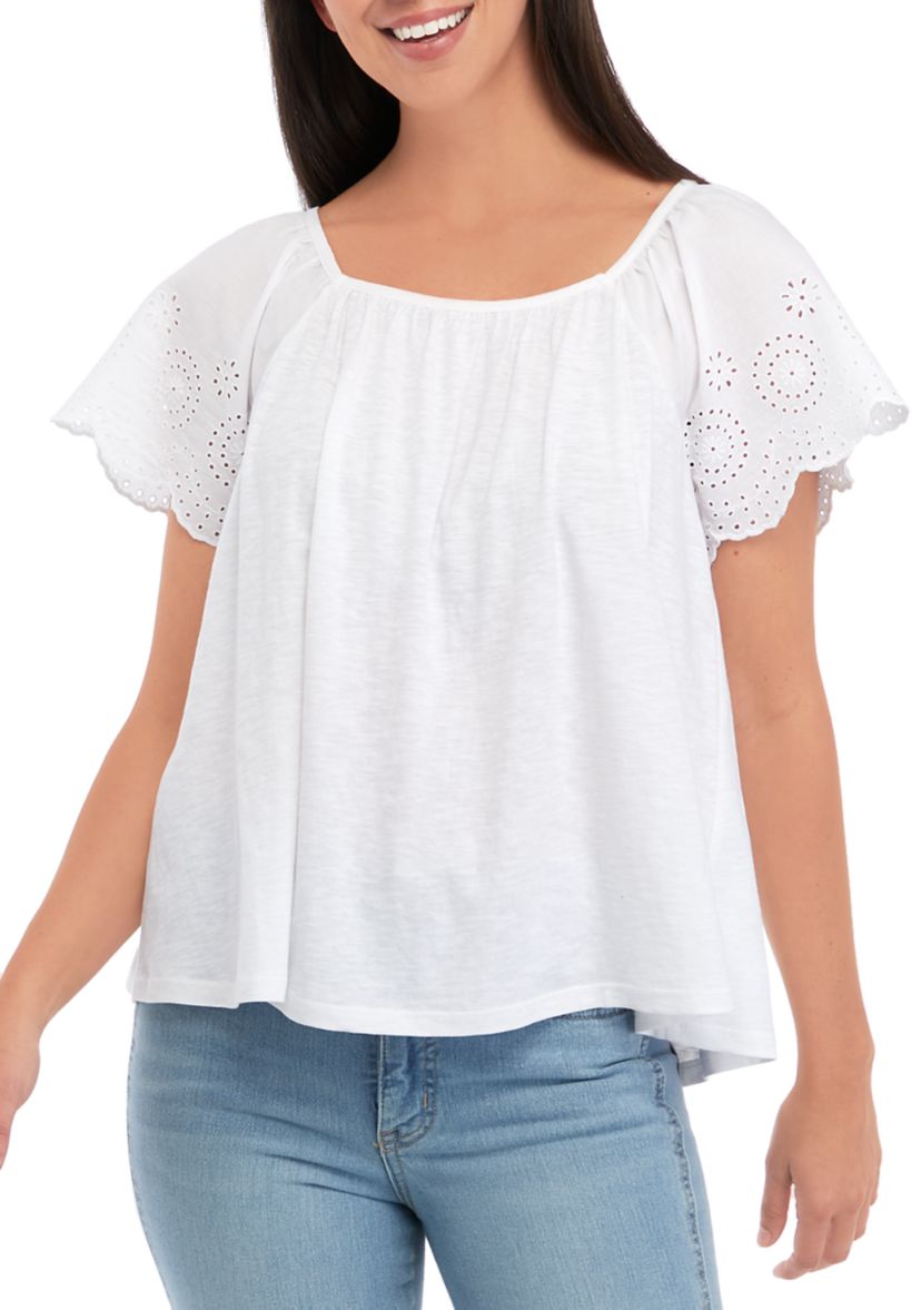 Womens Flutter Sleeve Woven Top