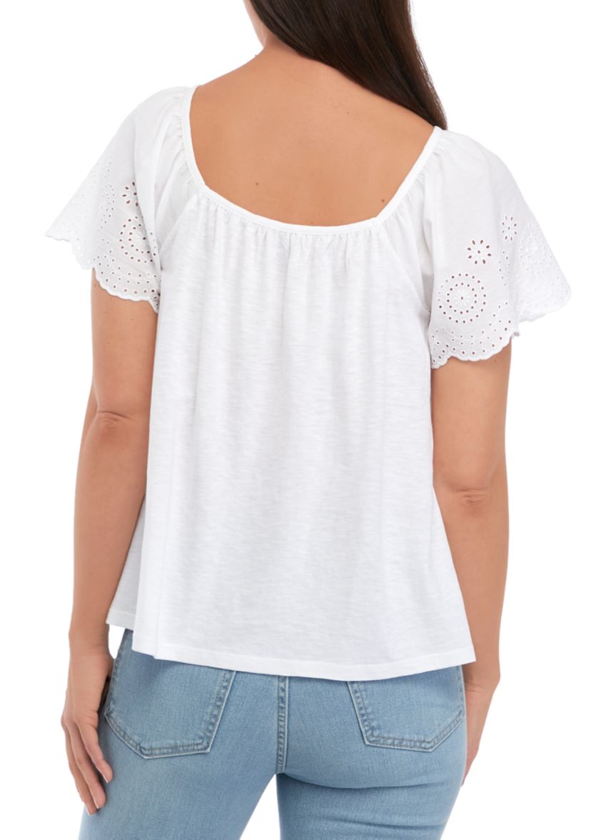 Womens Flutter Sleeve Woven Top
