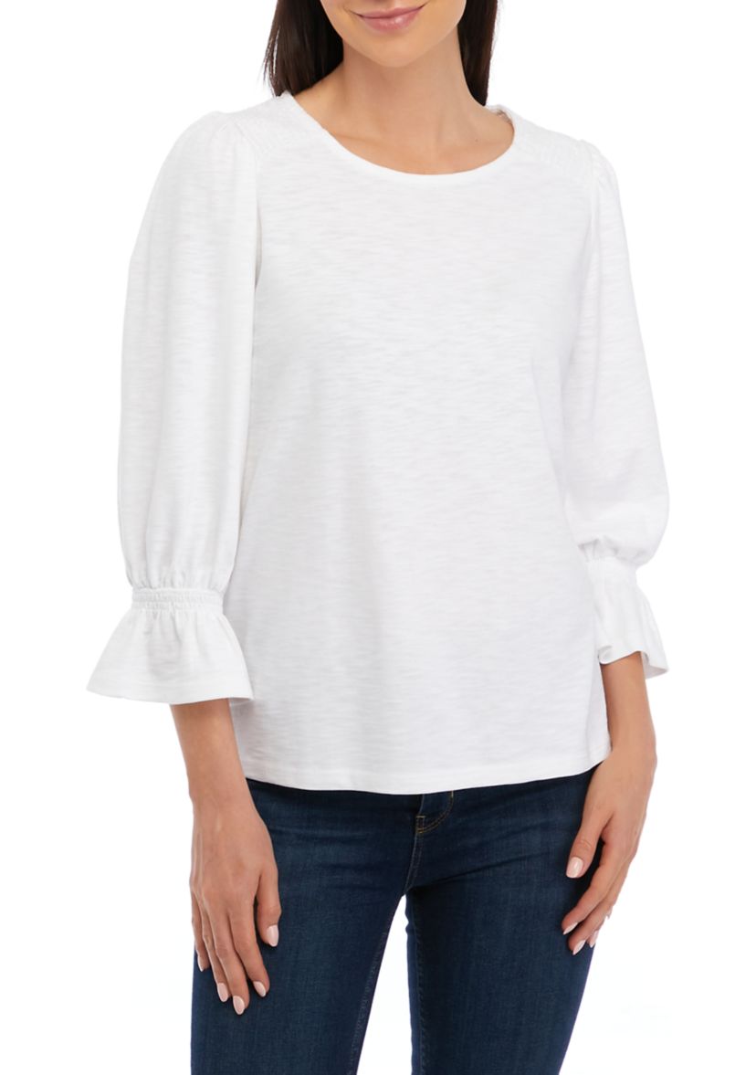 Womens 3/4 Sleeve Smocked T-Shirt