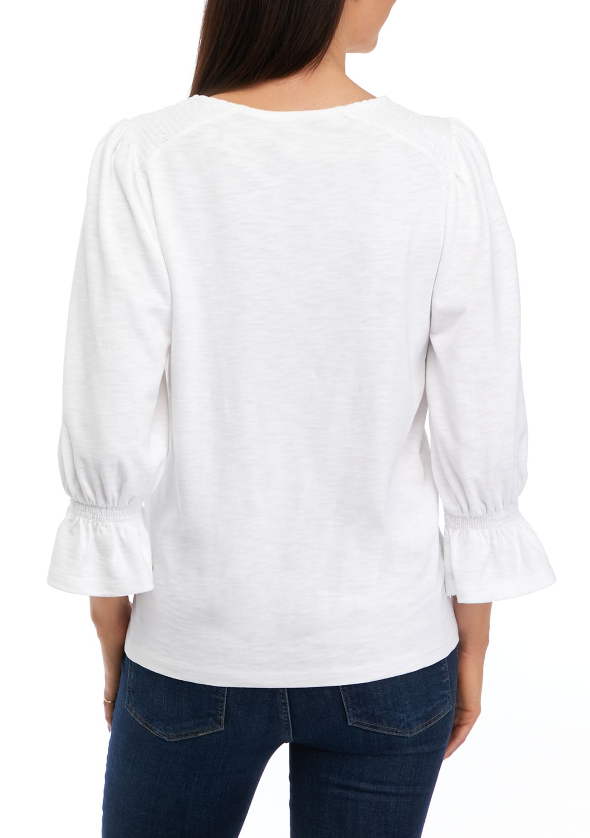 Womens 3/4 Sleeve Smocked T-Shirt