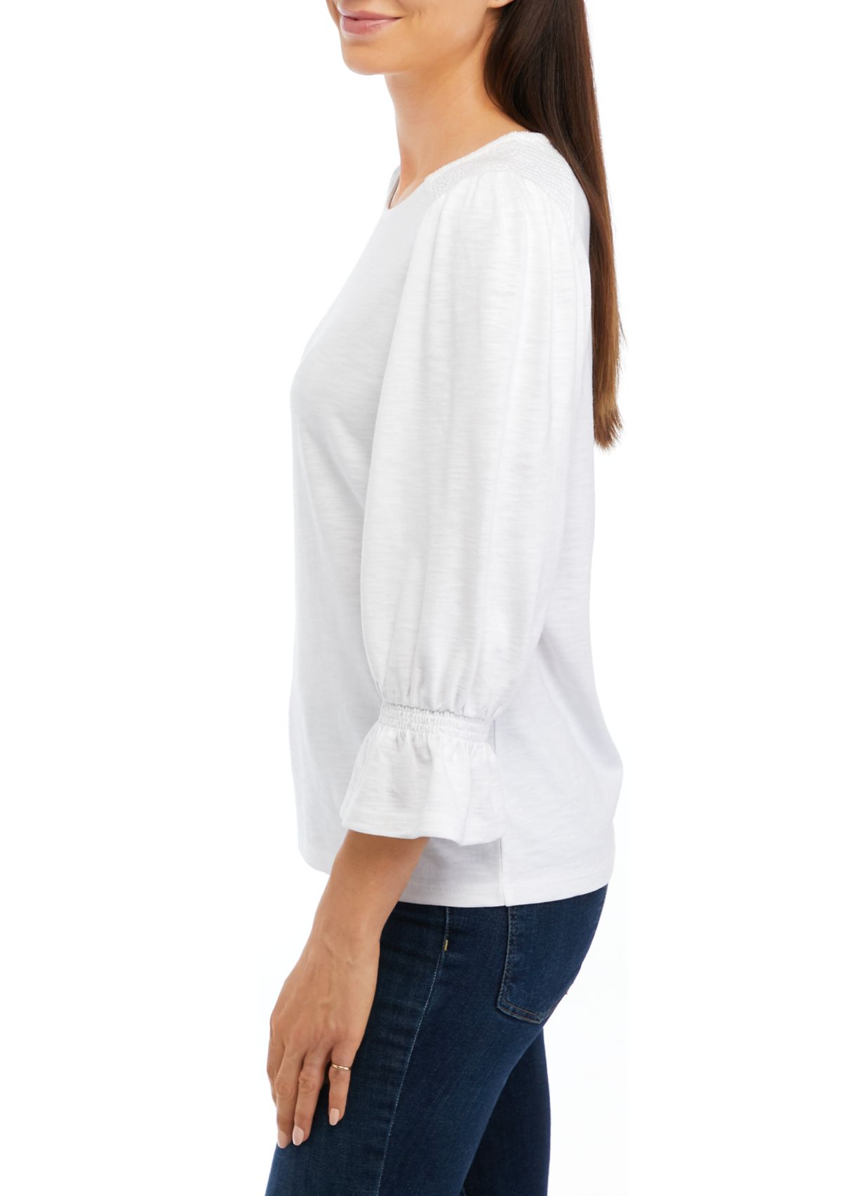 Womens 3/4 Sleeve Smocked T-Shirt