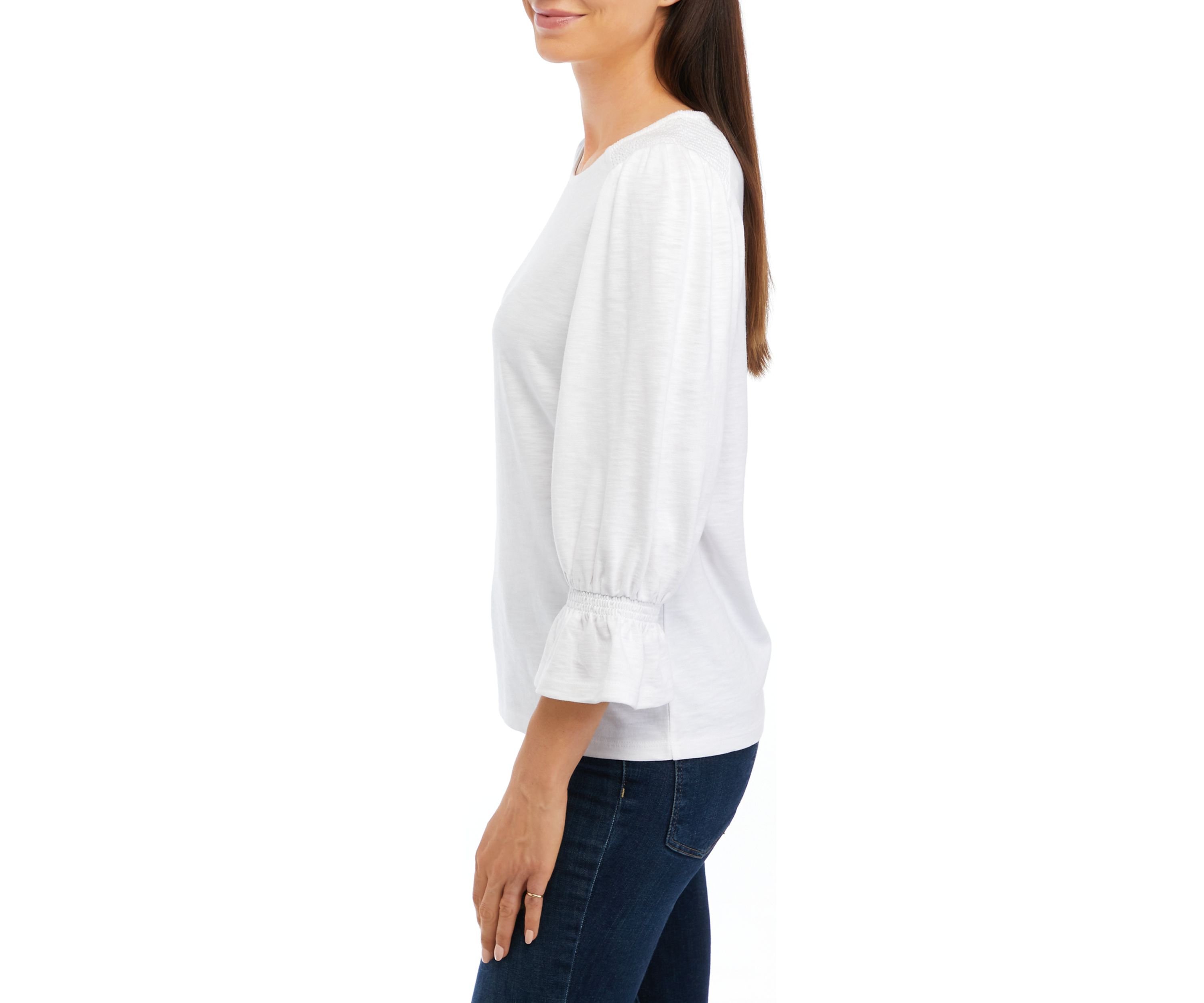 Womens 3/4 Sleeve Smocked T-Shirt