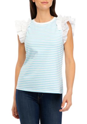 Crown & Ivy Women's Eyelet Flutter Sleeve Top, Large -  0480024158565