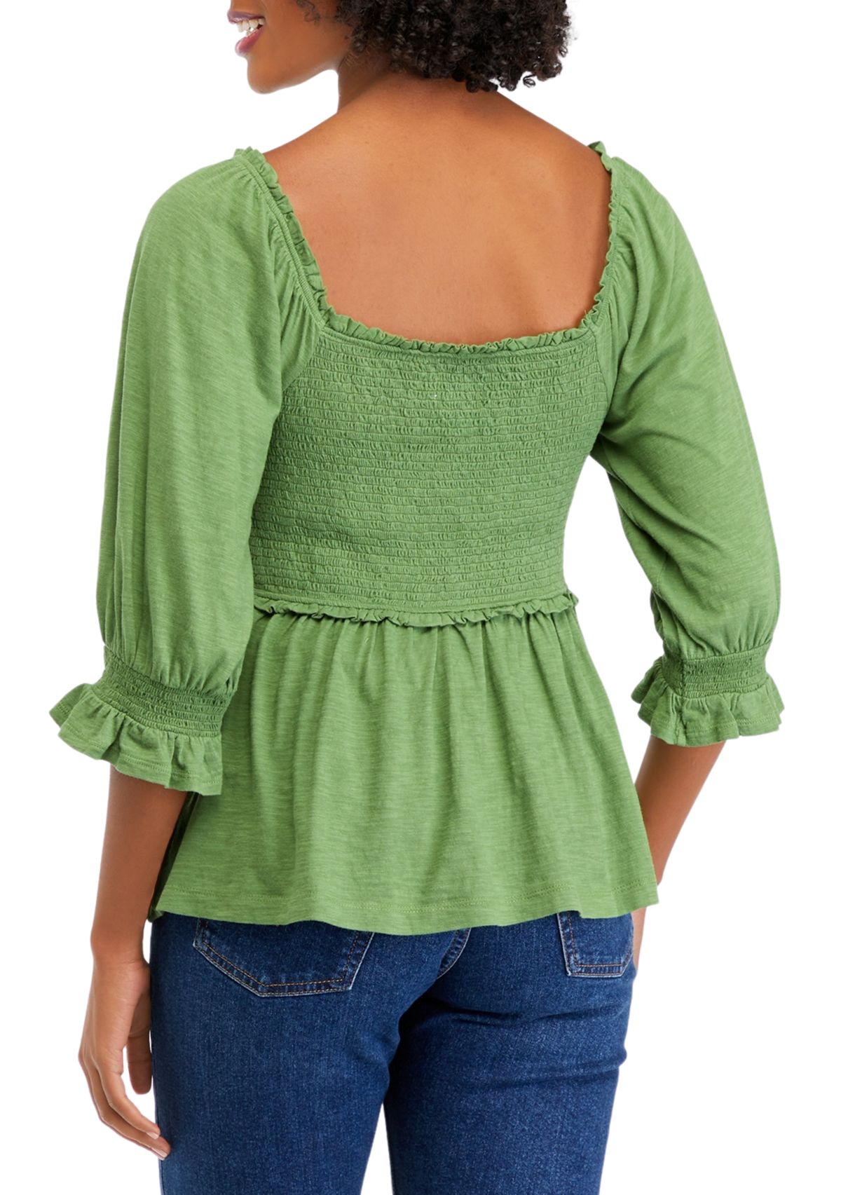 Womens 3/4 Sleeve Smocked T-Shirt