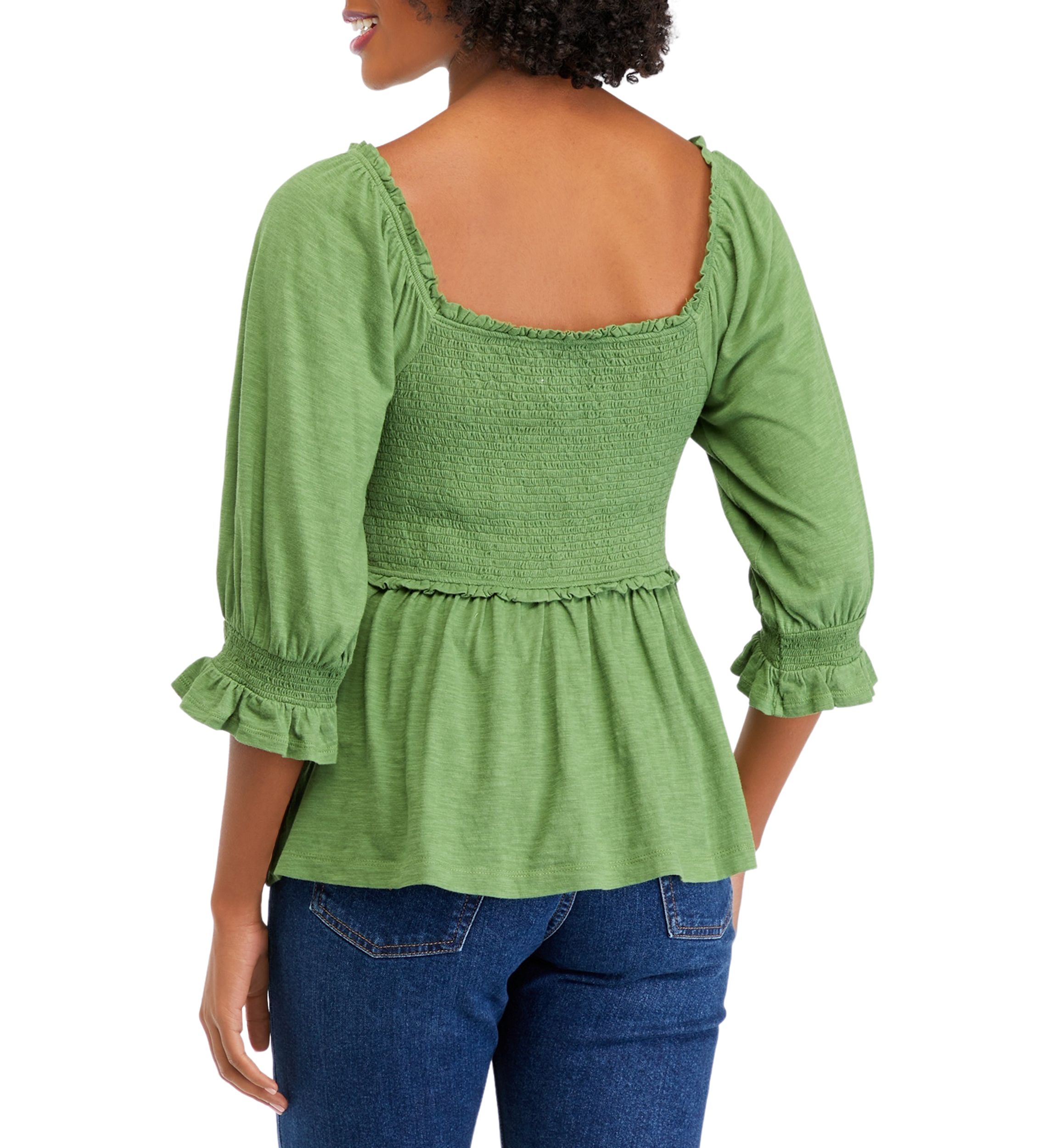 Womens 3/4 Sleeve Smocked T-Shirt