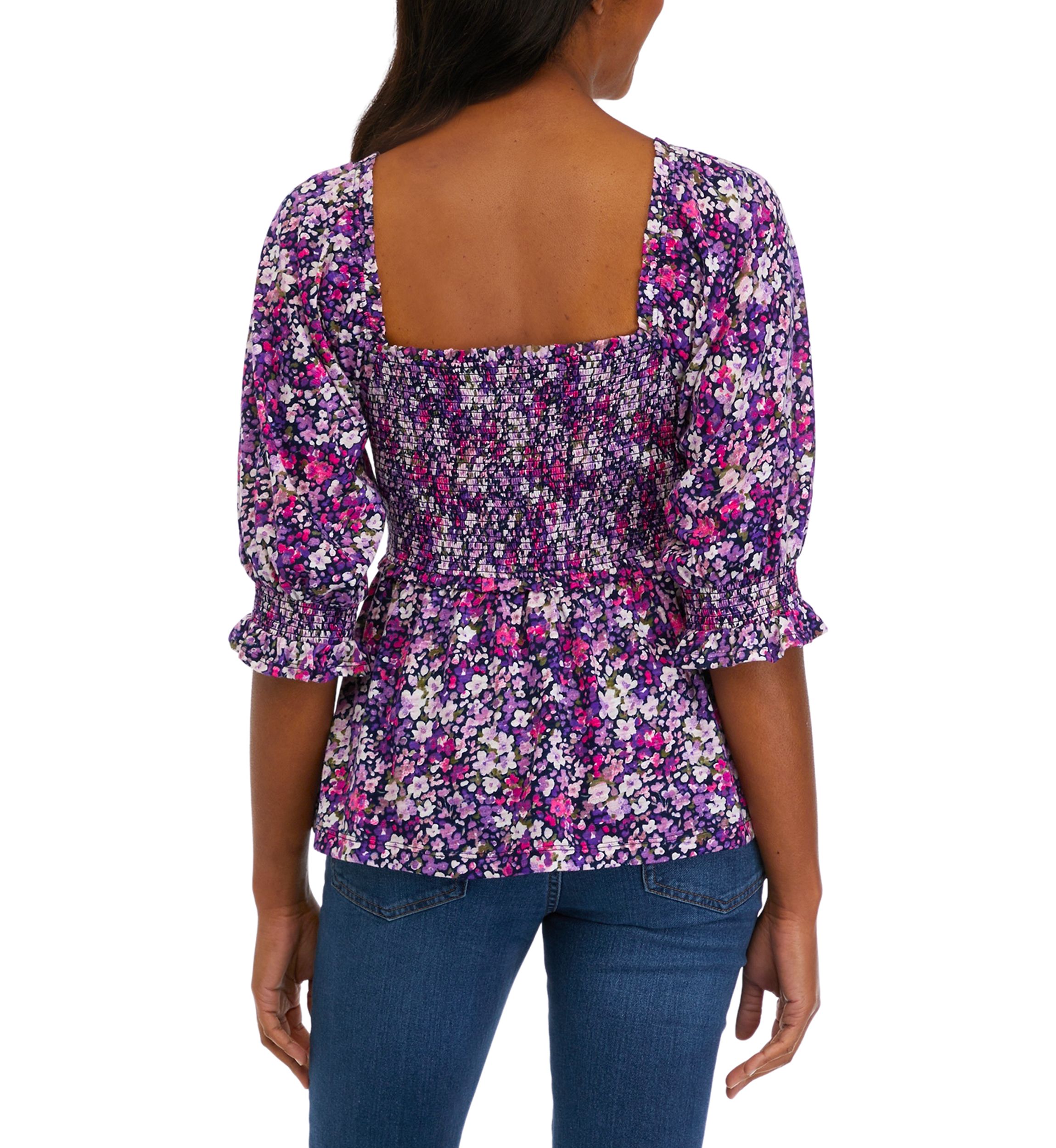 Womens Elbow Sleeve Smocked T-Shirt